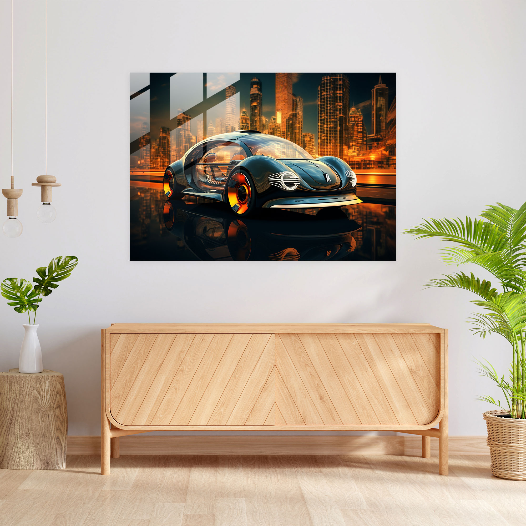 Futuristic Volkswagen Beetle Glass Print - Volkswagen Beetle, Wall Decoration, Contemporary, Glass Wall Art