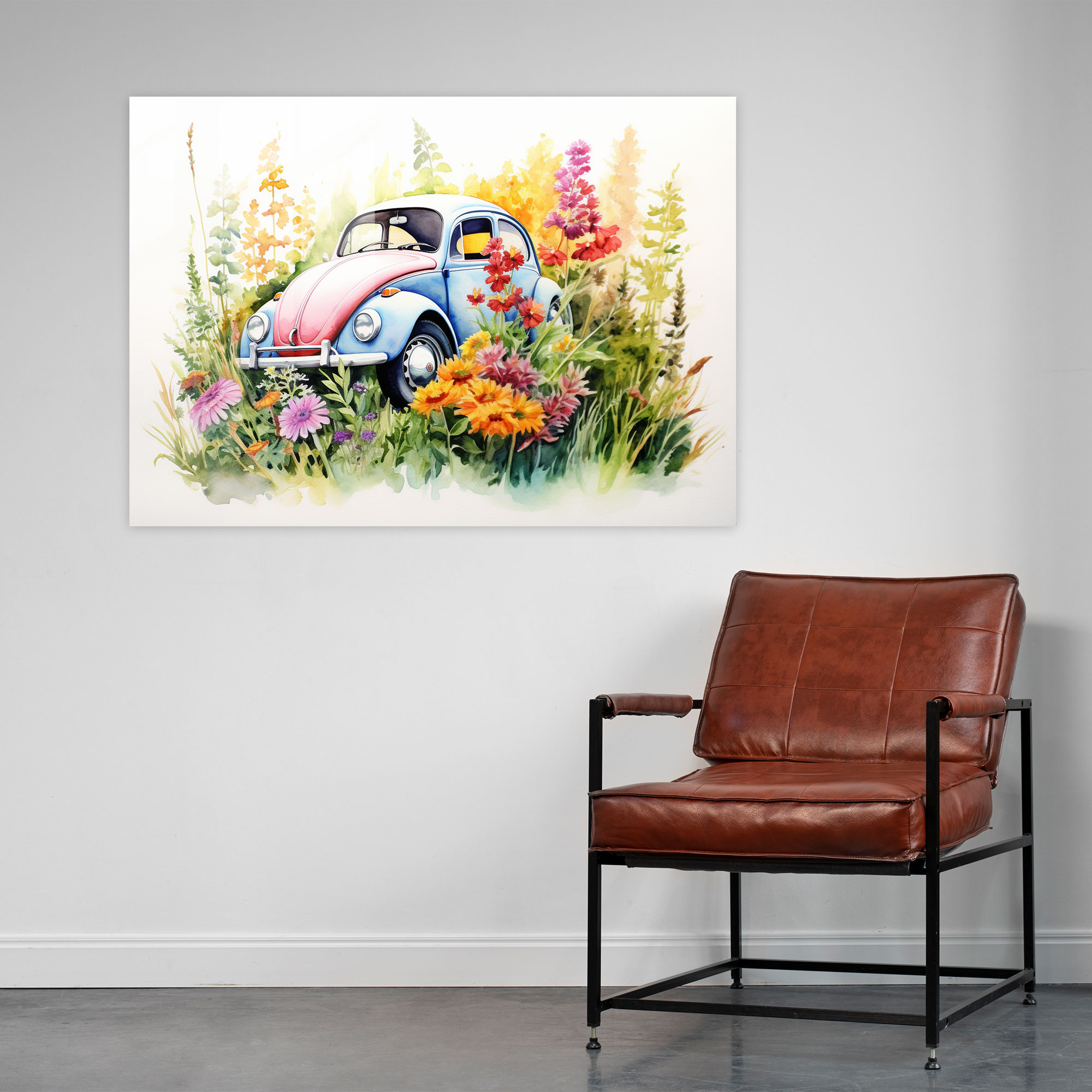Volkswagen Käfer Glasbild - Volkswagen Käfer moderne Kunst verspielt Glas-Kunst