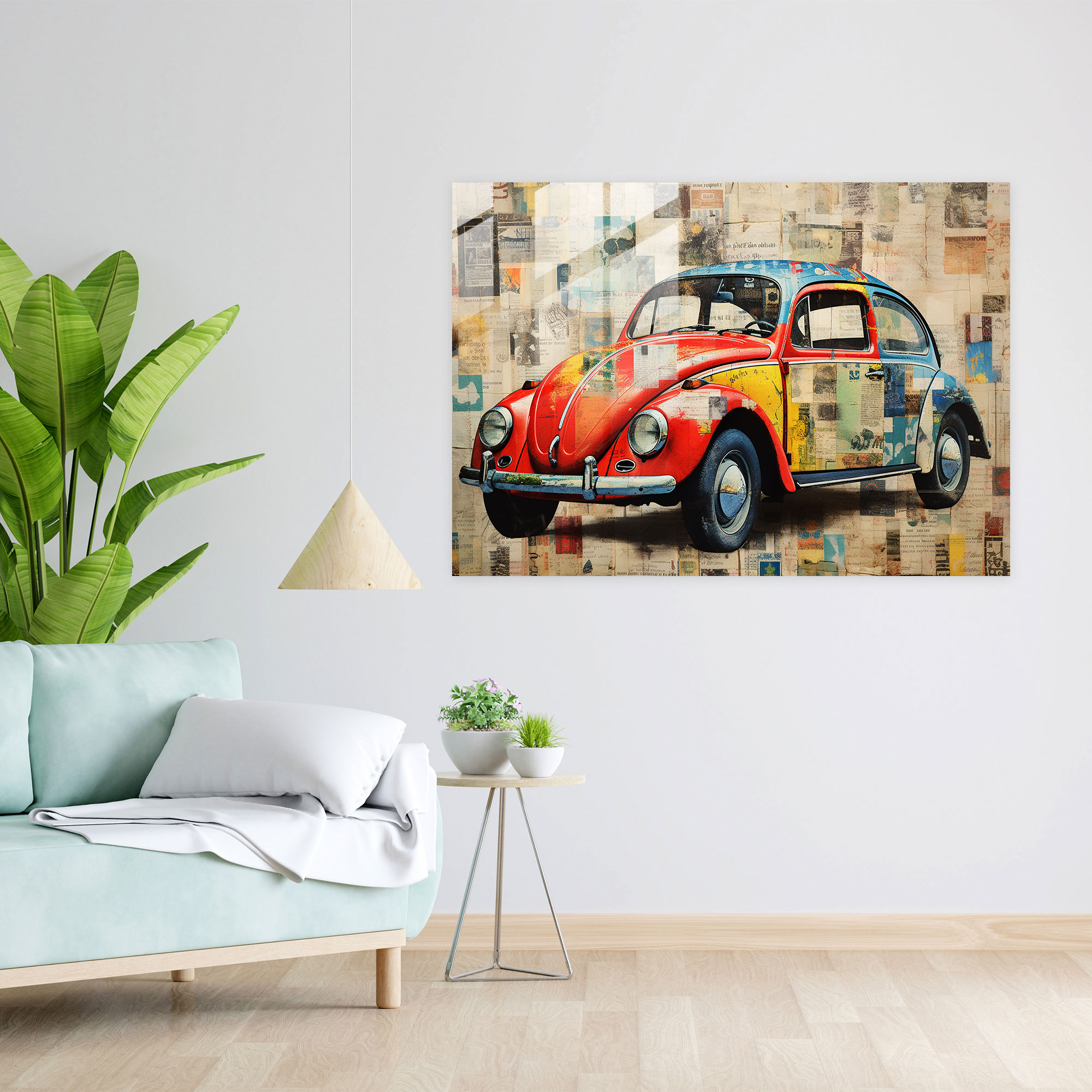 Collage Volkswagen Beetle Glass Wall Art - Volkswagen Beetle, Home Decoration, Glass Print, Modern Art