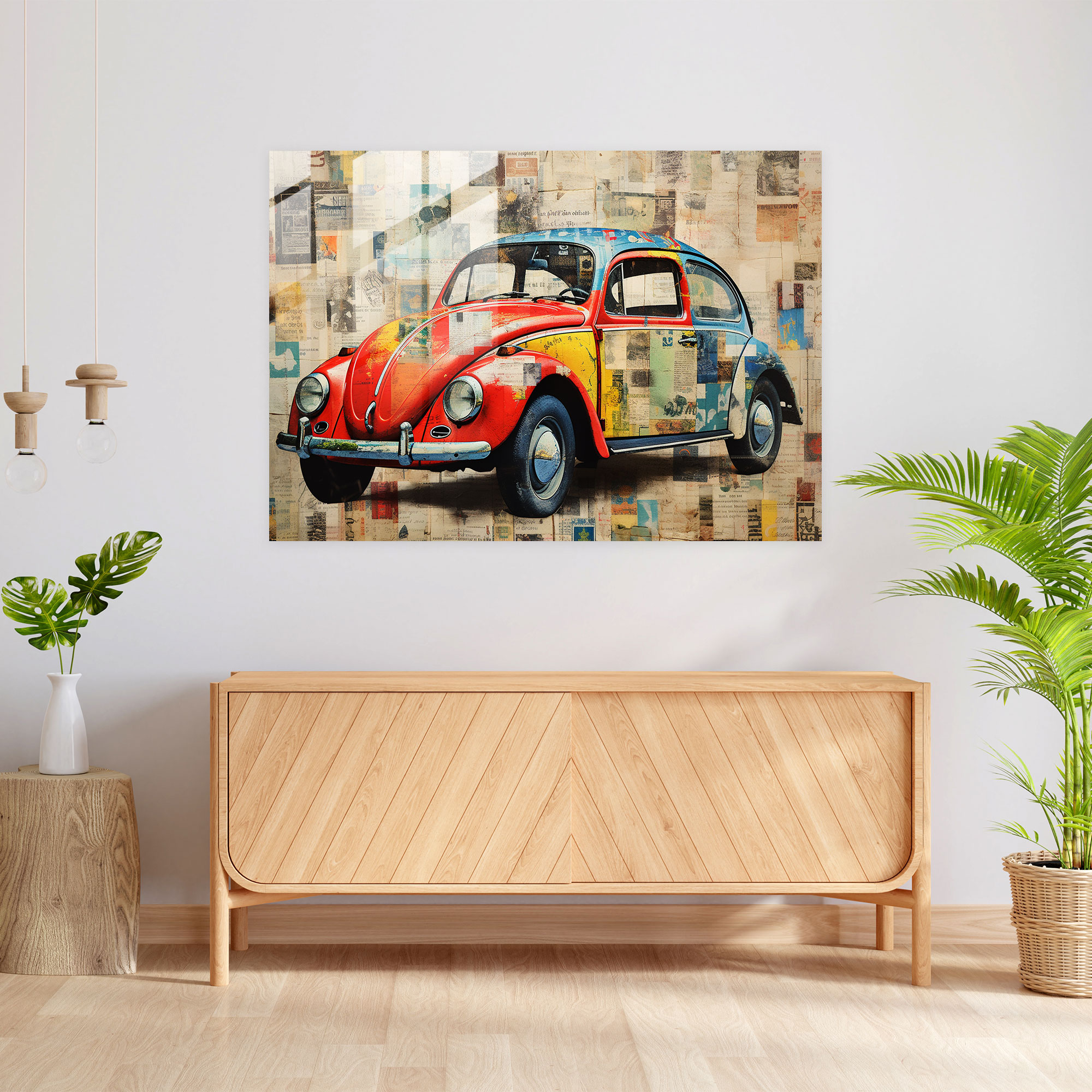 Collage Volkswagen Beetle Glass Wall Art - Volkswagen Beetle, Home Decoration, Glass Print, Modern Art