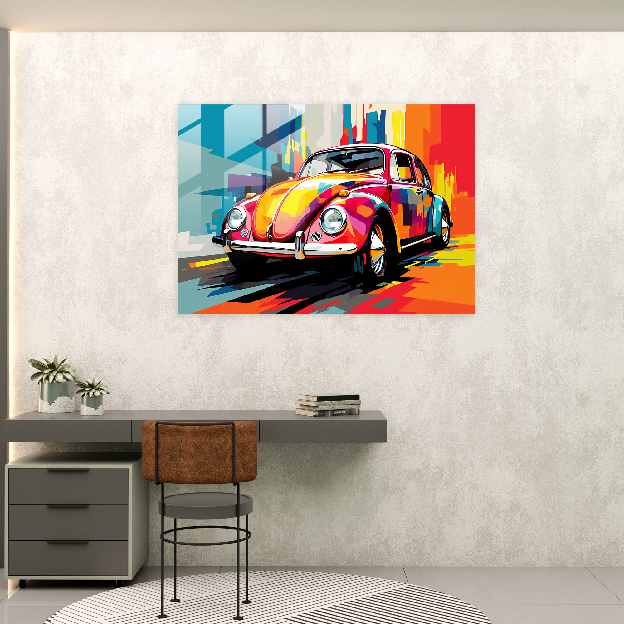 Vibrant Volkswagen Beetle Glass Print - Volkswagen Beetle, Home Decoration, Modern Art, Pop Art