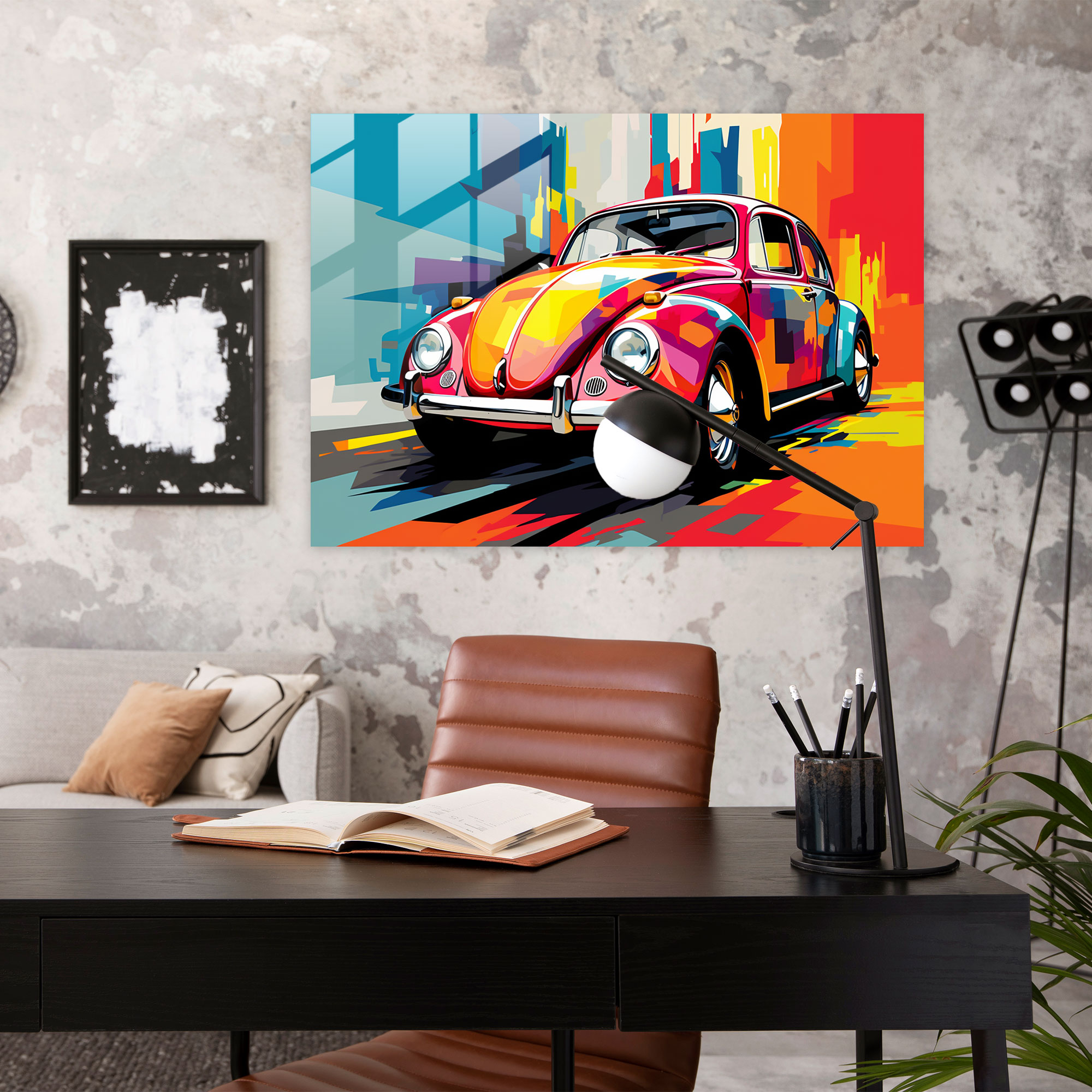 Vibrant Volkswagen Beetle Glass Print - Volkswagen Beetle, Home Decoration, Modern Art, Pop Art
