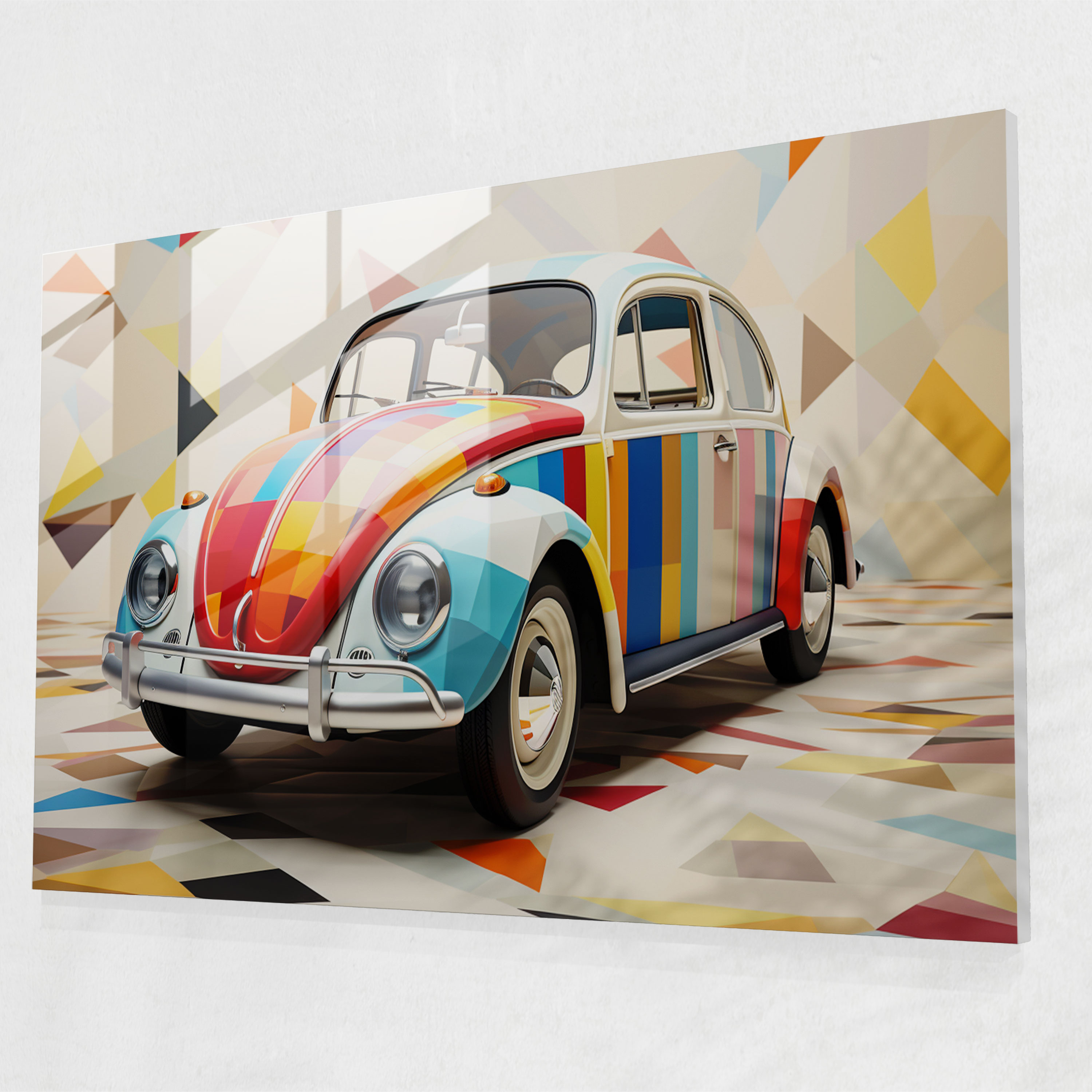 Abstract Volkswagen Beetle Glass Print - Volkswagen Beetle, Glass Art, Glass Wall Art, Volkswagen Beetle