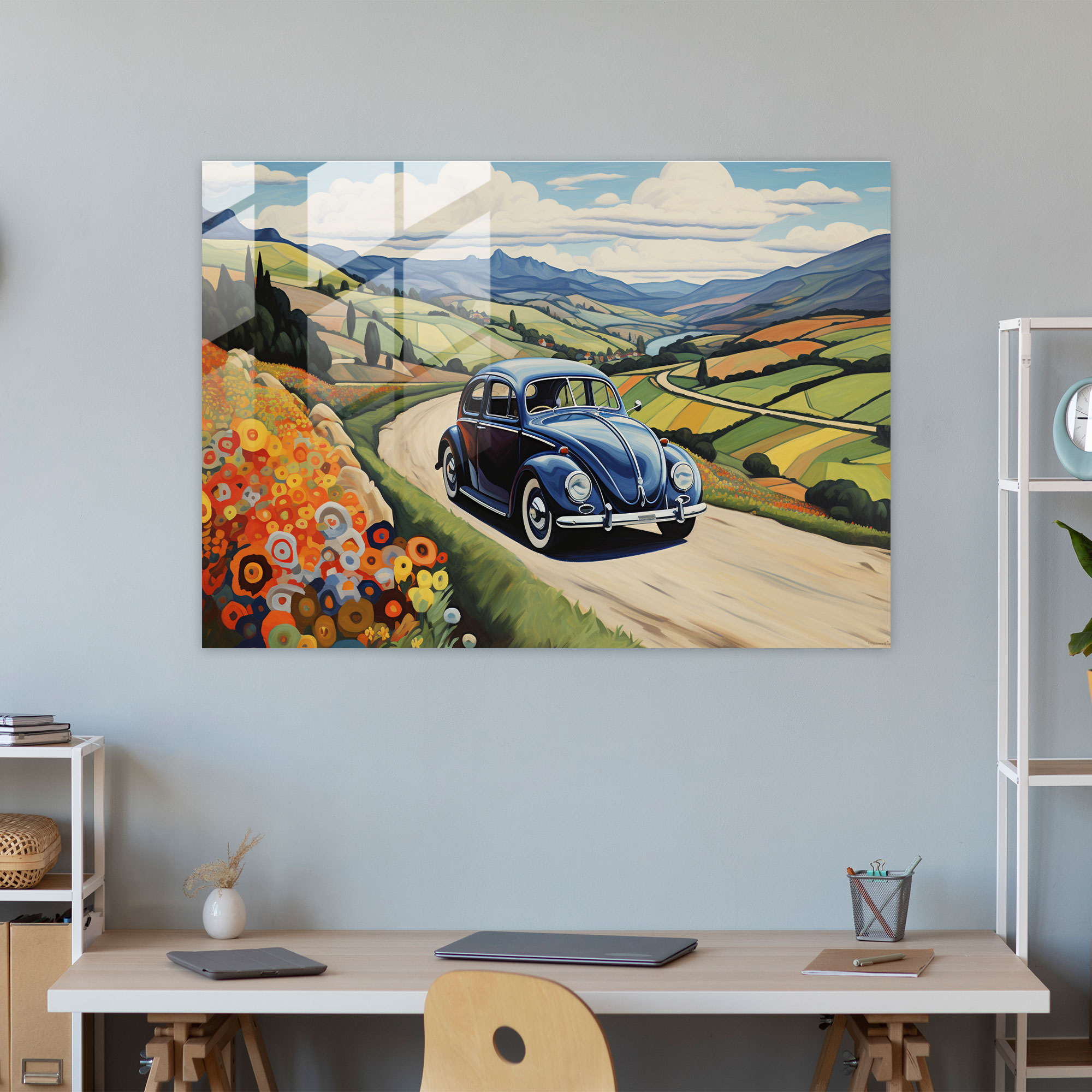 Countryside Volkswagen Beetle Glass Wall Art - Volkswagen Beetle, Glass Print, Home Decoration, Modern Art