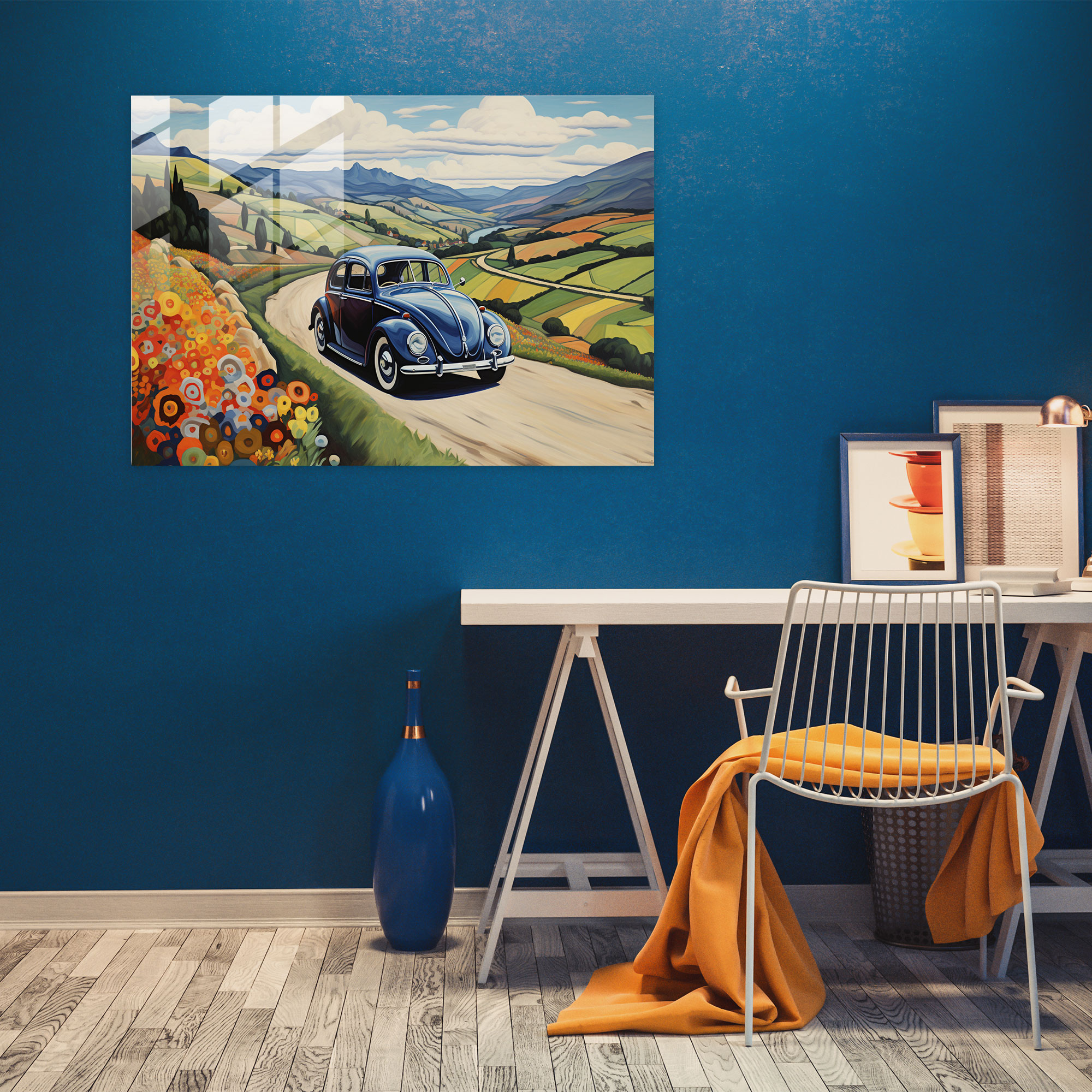 Countryside Volkswagen Beetle Glass Wall Art - Volkswagen Beetle, Glass Print, Home Decoration, Modern Art