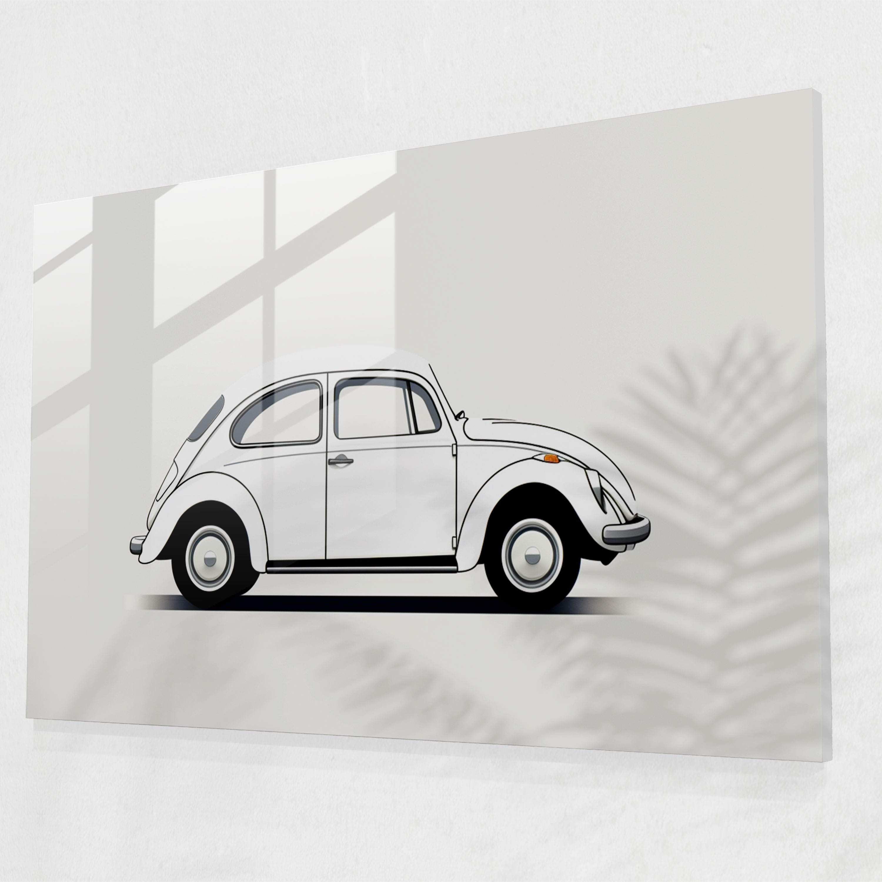 Minimalist Volkswagen Beetle Glass Print - Volkswagen Beetle, Minimalist Art, Glass Wall Art, Home Decoration