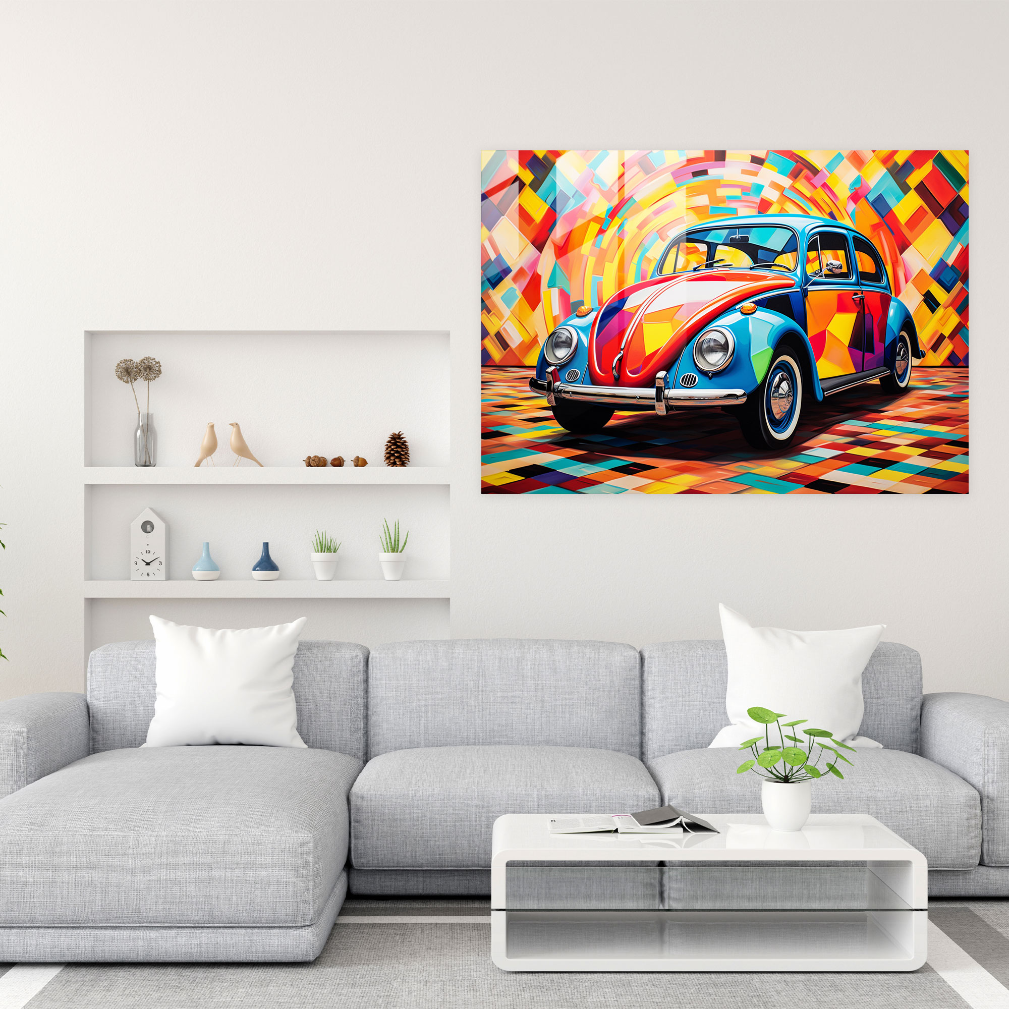 Volkswagen Beetle Glass Wall Art - Volkswagen Beetle, Glass Print, Vibrant Patterns, Glass Art