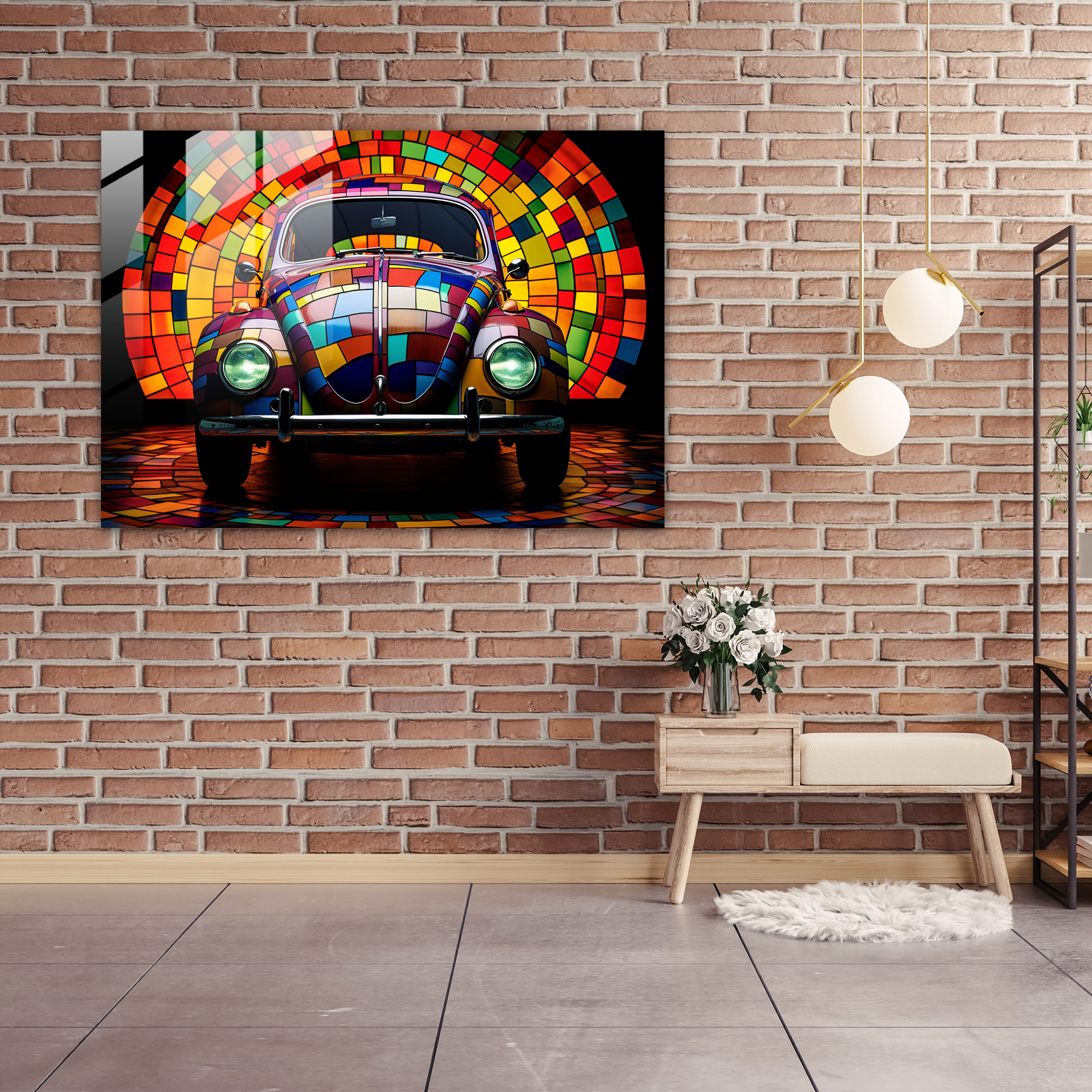 Volkswagen Beetle Glass Art - Volkswagen Beetle, Glass Print, Wall Decoration, Modern Art