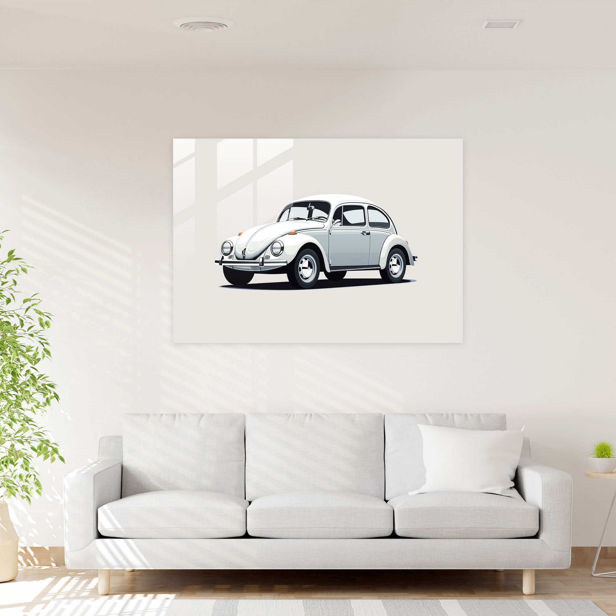 Volkswagen Beetle Modern Art Leinwandbild - Volkswagen Beetle klare Linien Wohnkultur minimalistische Linienzeichnung