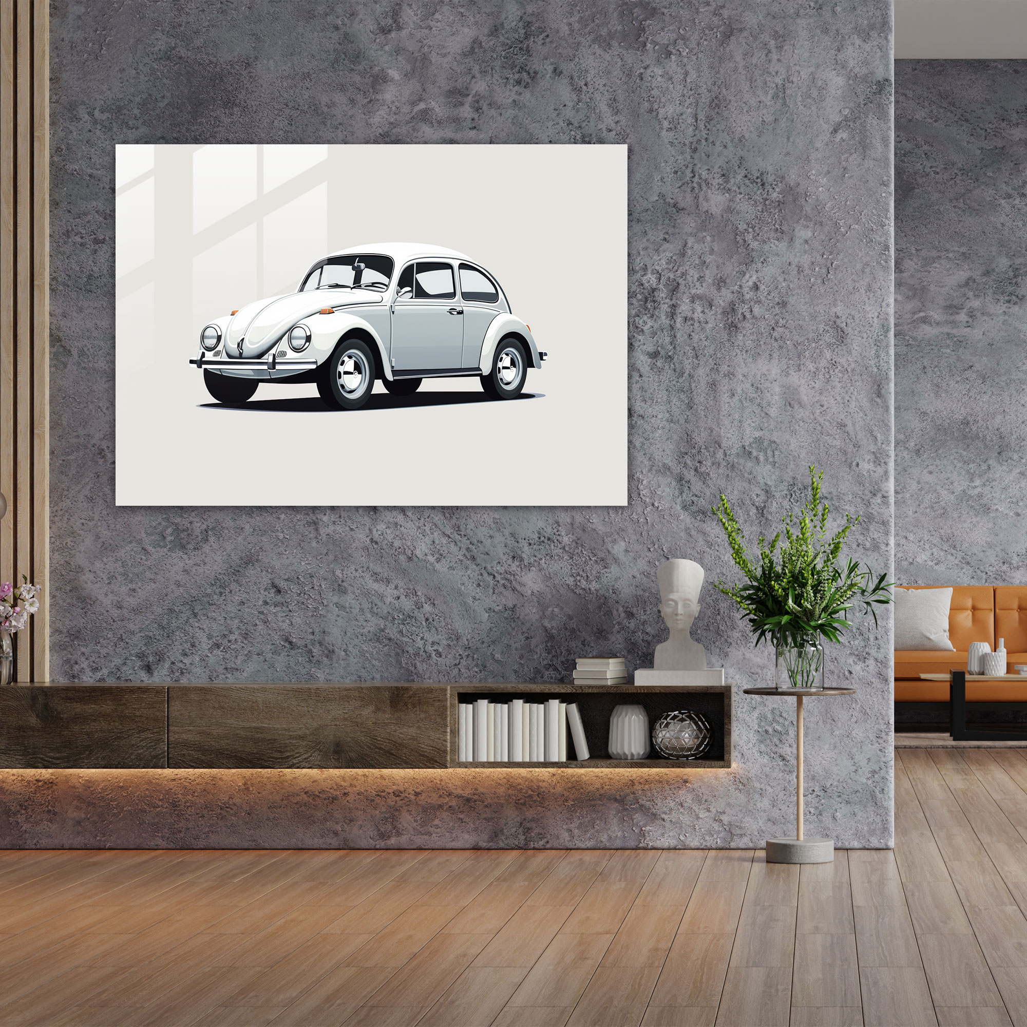 Volkswagen Beetle Modern Art Leinwandbild - Volkswagen Beetle klare Linien Wohnkultur minimalistische Linienzeichnung