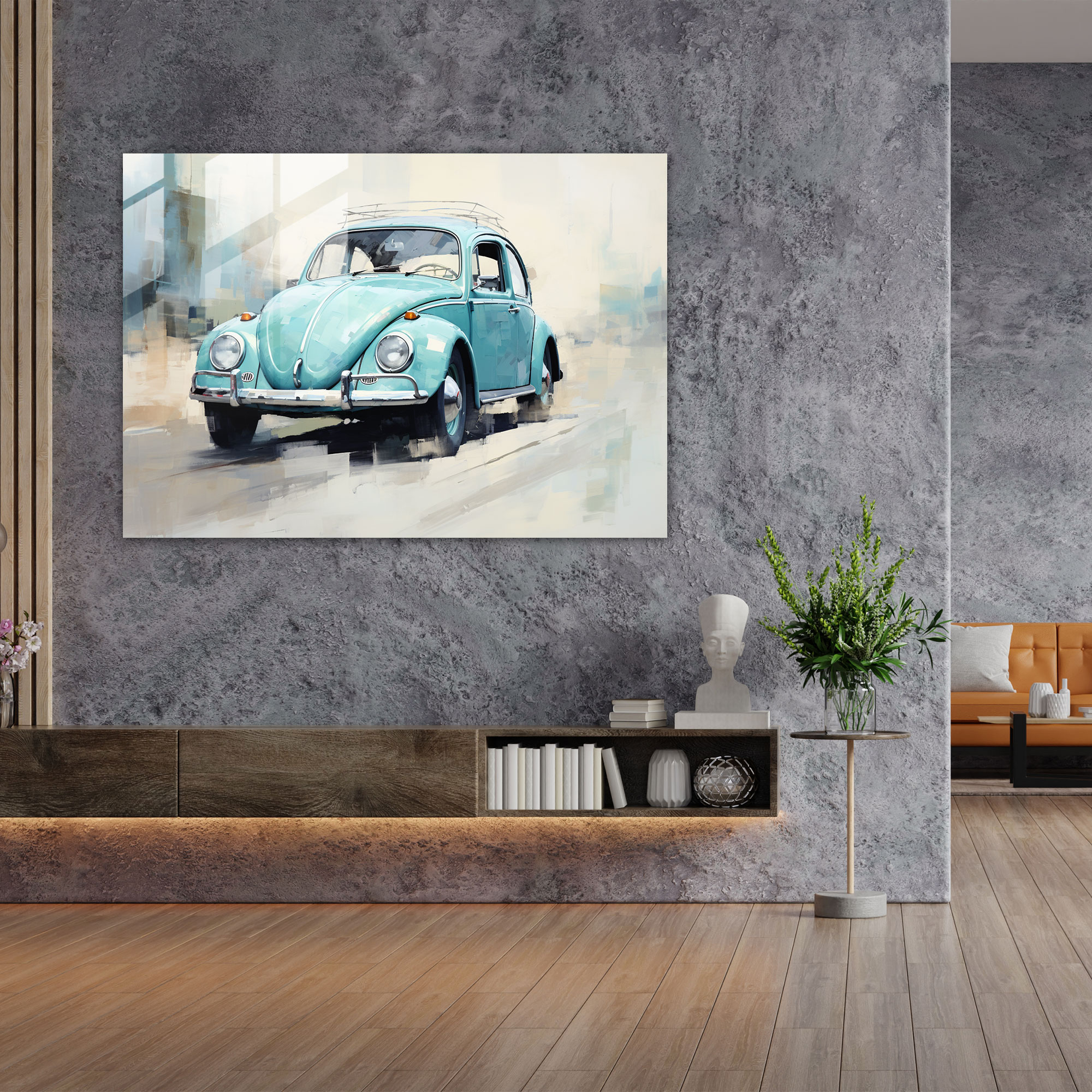 Volkswagen Käfer Glasbild - Impressionistisches Gemälde Modern Art