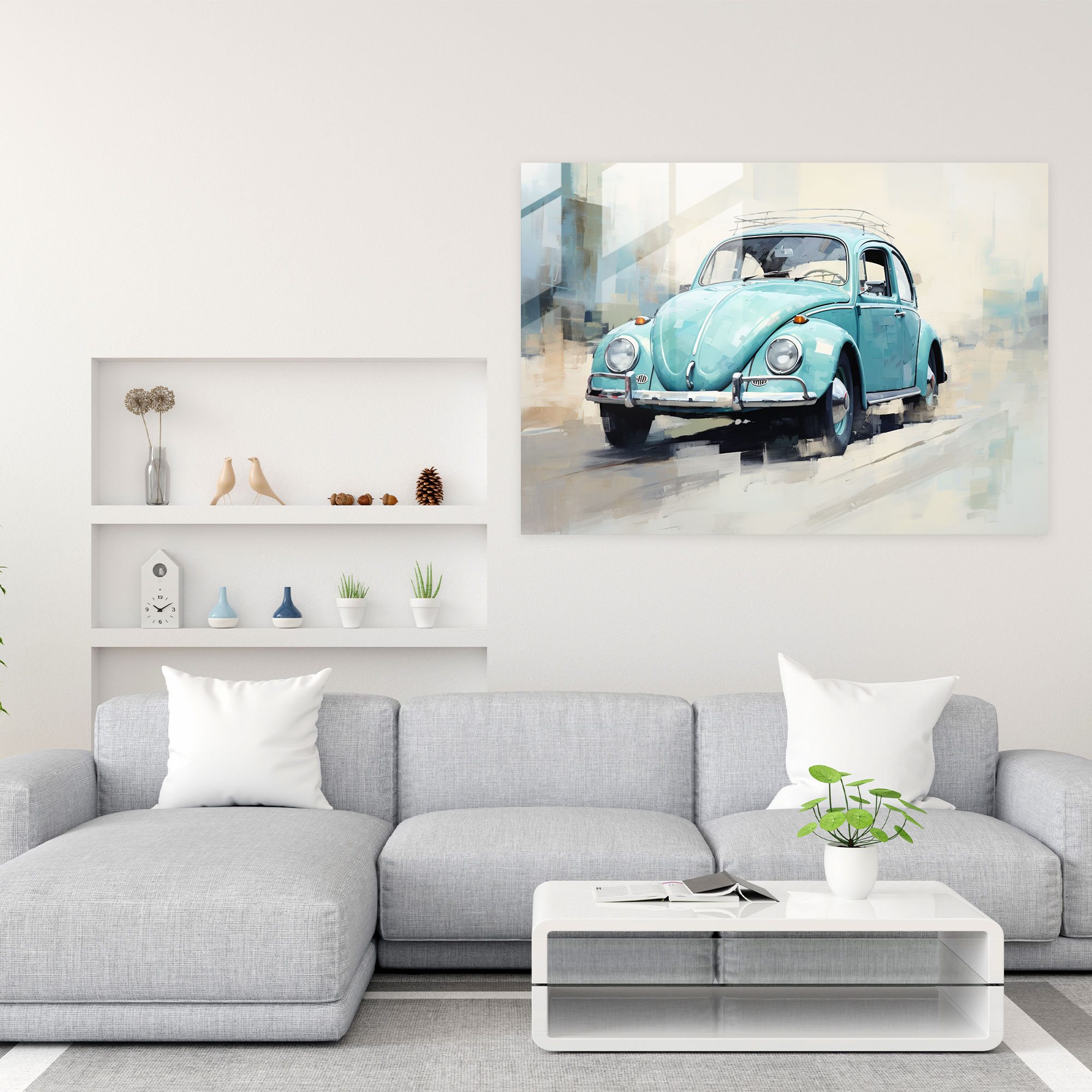 Volkswagen Käfer Glasbild - Impressionistisches Gemälde Modern Art
