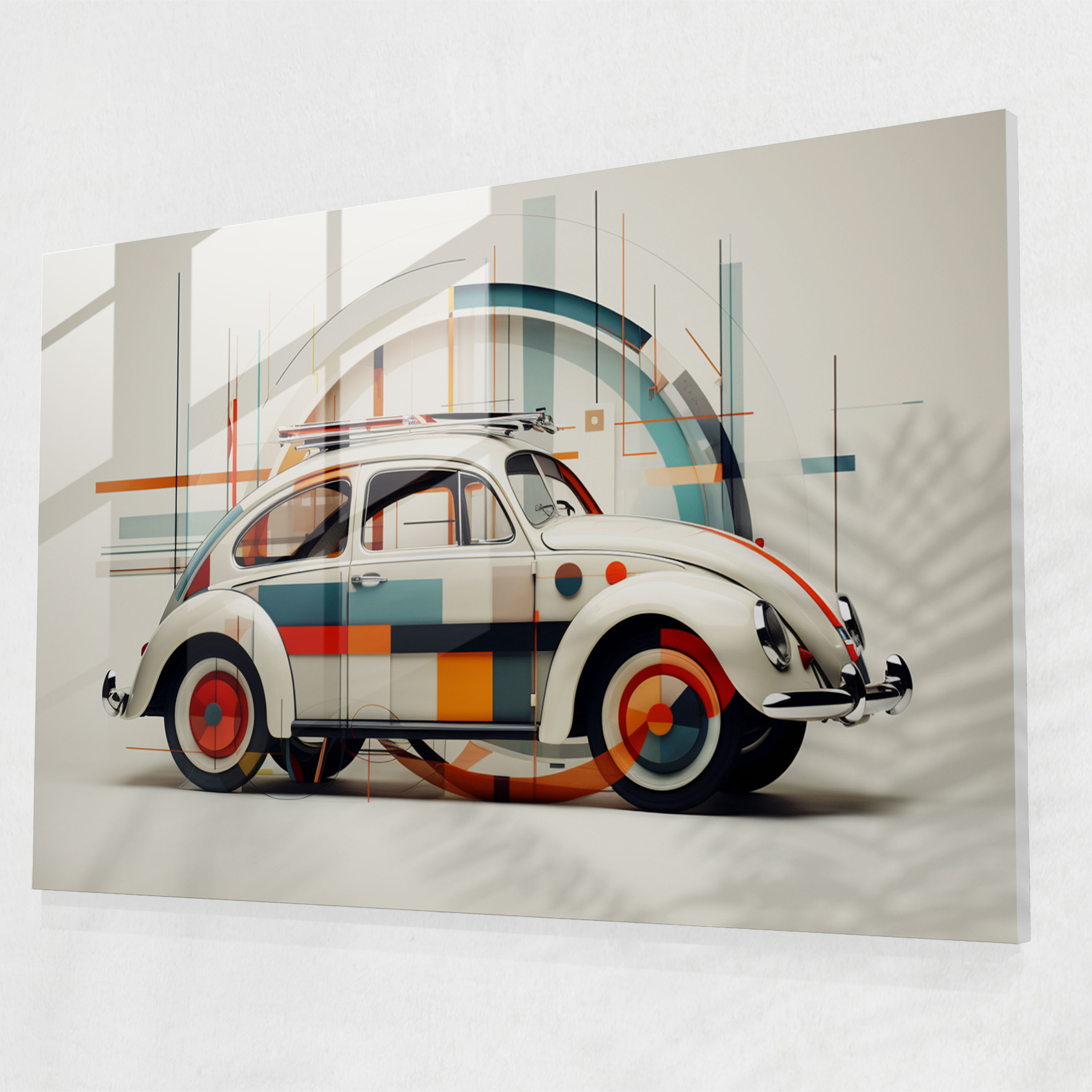 Volkswagen Beetle Wanddekoration - Volkswagen Beetle sich kreuzende Formen Glas Kunst Glas Wandkunst