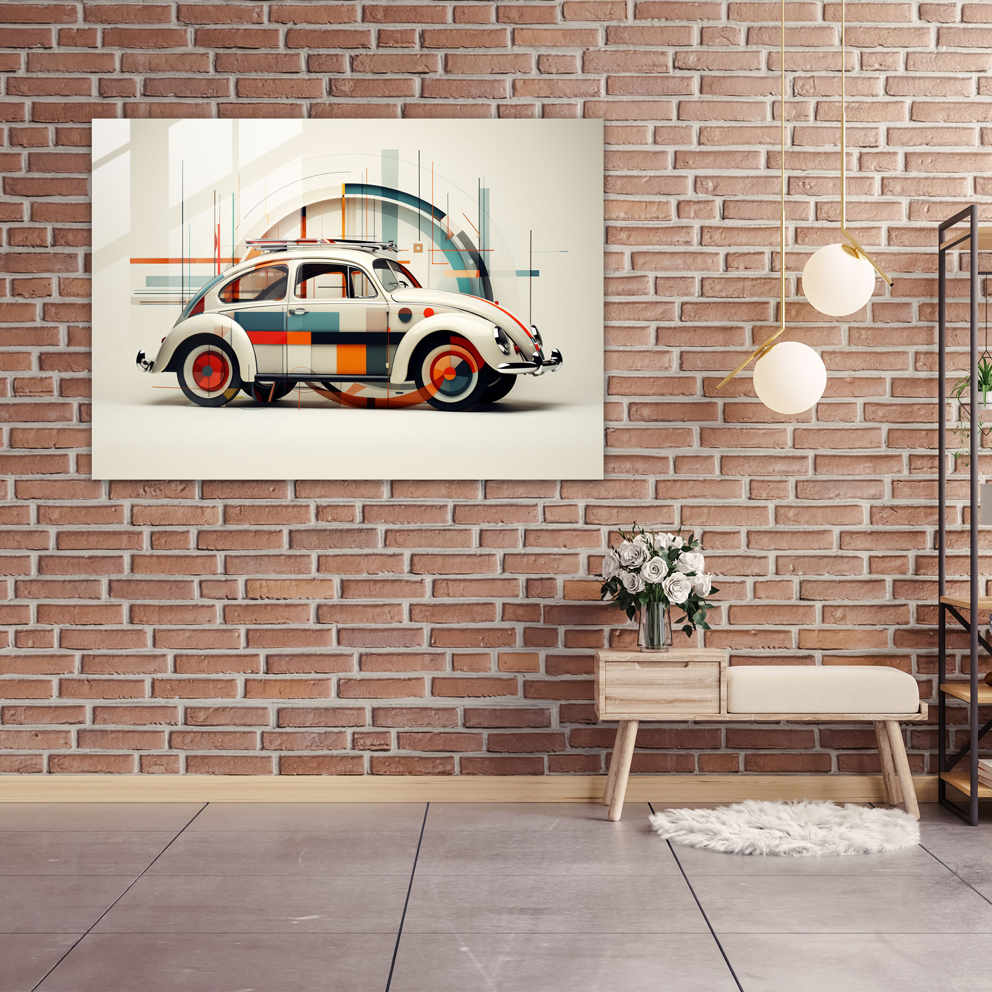 Volkswagen Beetle Wanddekoration - Volkswagen Beetle sich kreuzende Formen Glas Kunst Glas Wandkunst