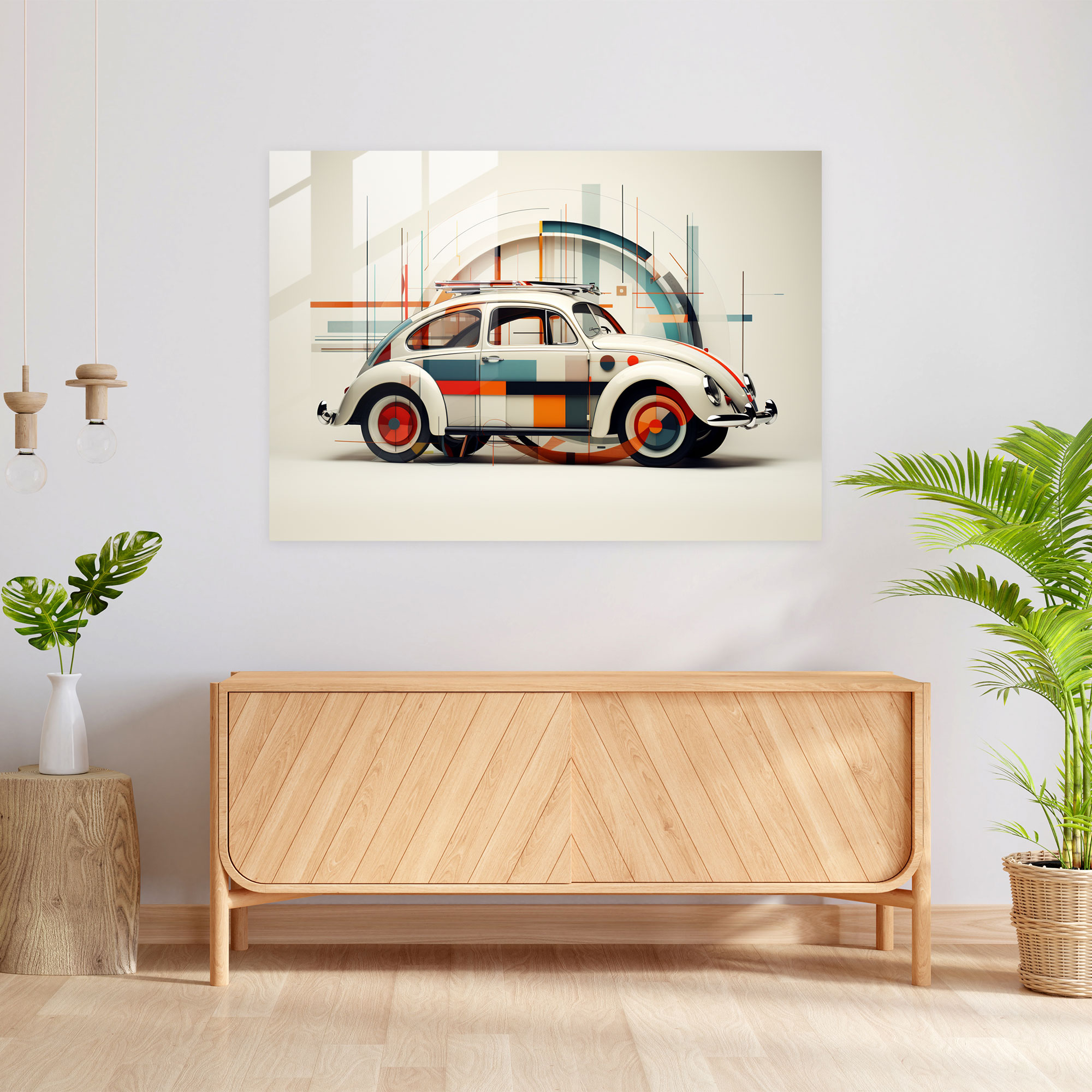 Volkswagen Beetle Wanddekoration - Volkswagen Beetle sich kreuzende Formen Glas Kunst Glas Wandkunst