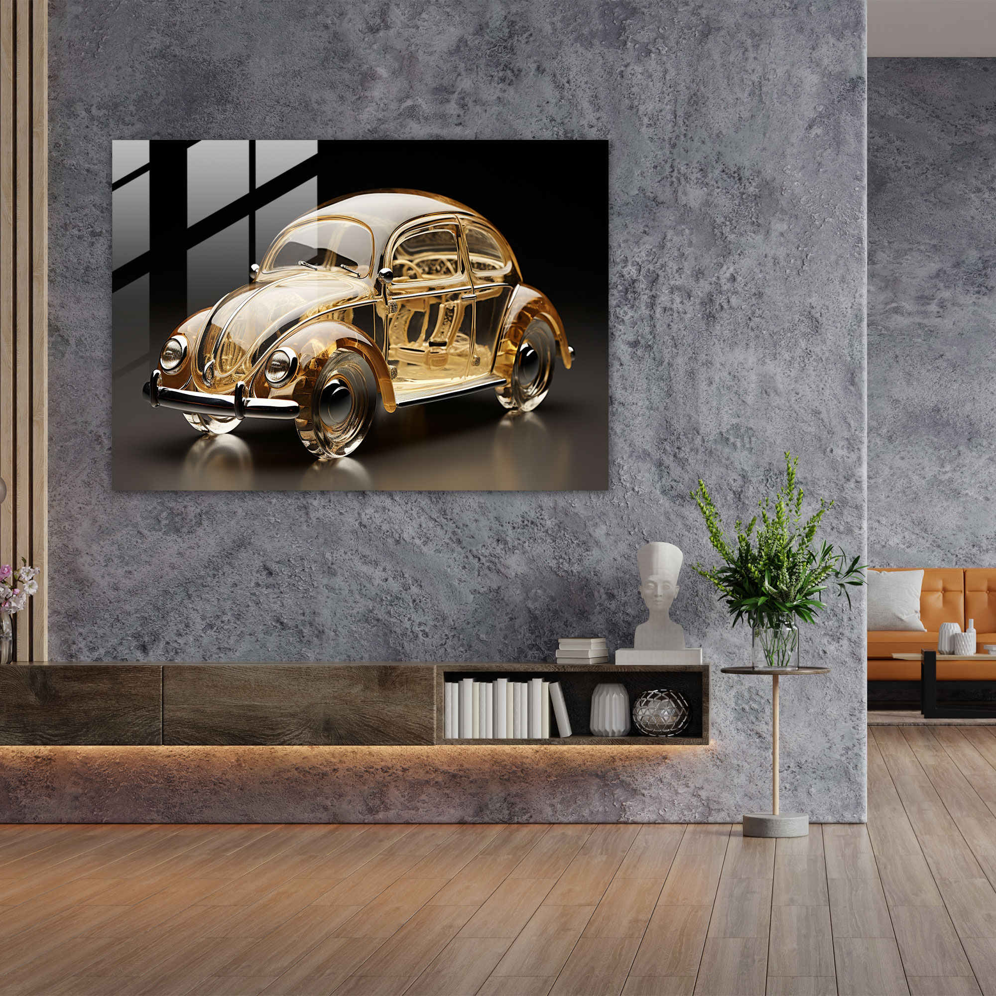 Miniature Volkswagen Beetle Glass Art - Volkswagen Beetle, Volkswagen Beetle, Wall Decoration, Glass Print
