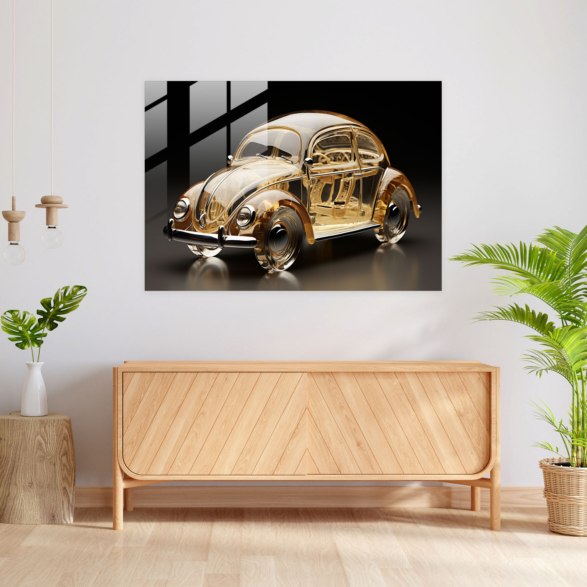 Miniature Volkswagen Beetle Glass Art - Volkswagen Beetle, Volkswagen Beetle, Wall Decoration, Glass Print