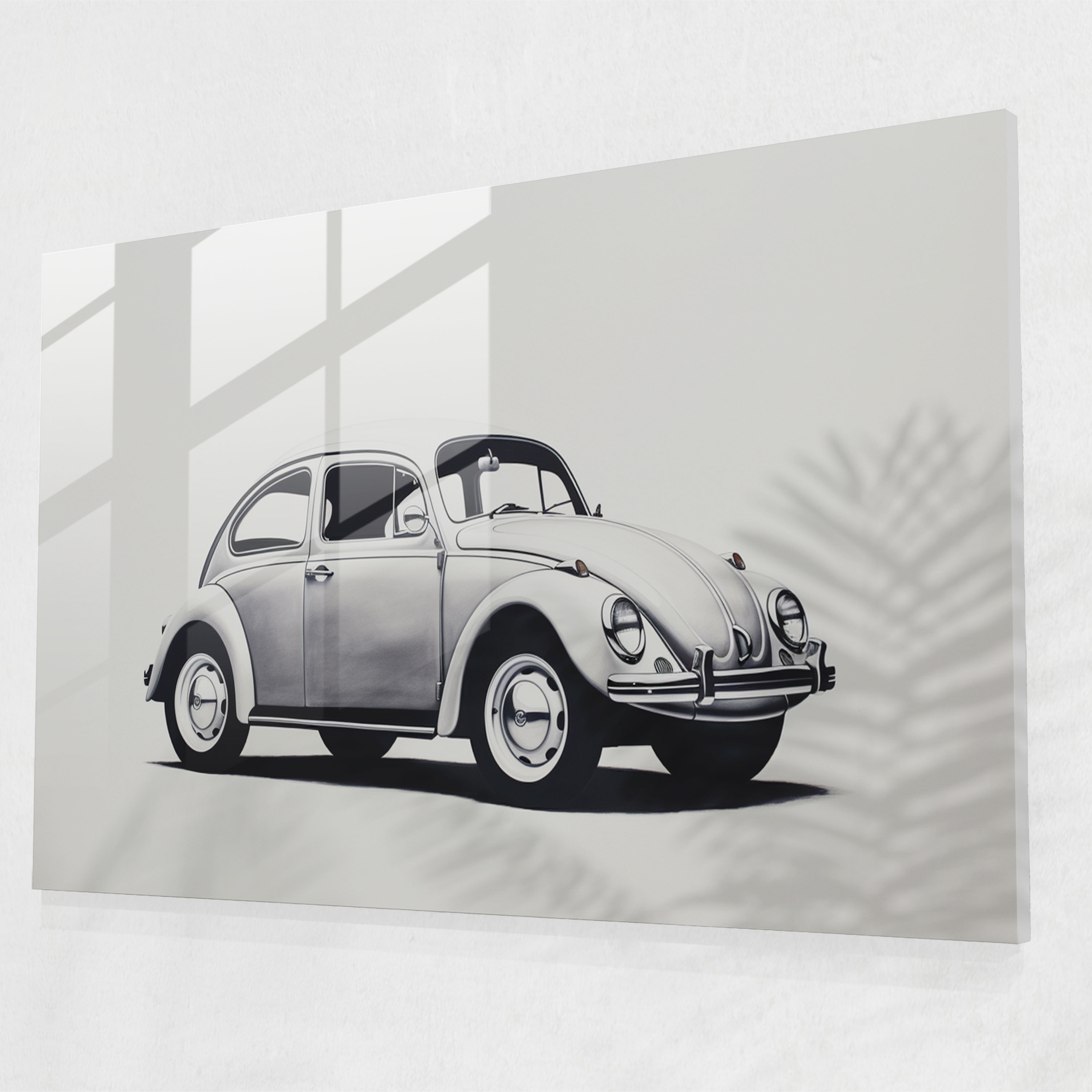 Volkswagen Beetle Minimalist Glass Print - Volkswagen Beetle, Modern Art, Minimalist, Elegance