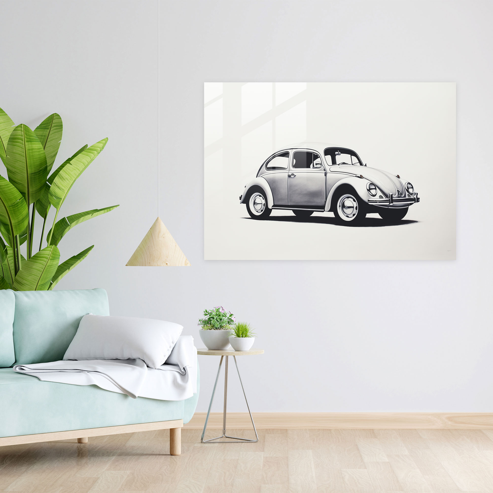 Volkswagen Beetle Minimalist Glass Print - Volkswagen Beetle, Modern Art, Minimalist, Elegance