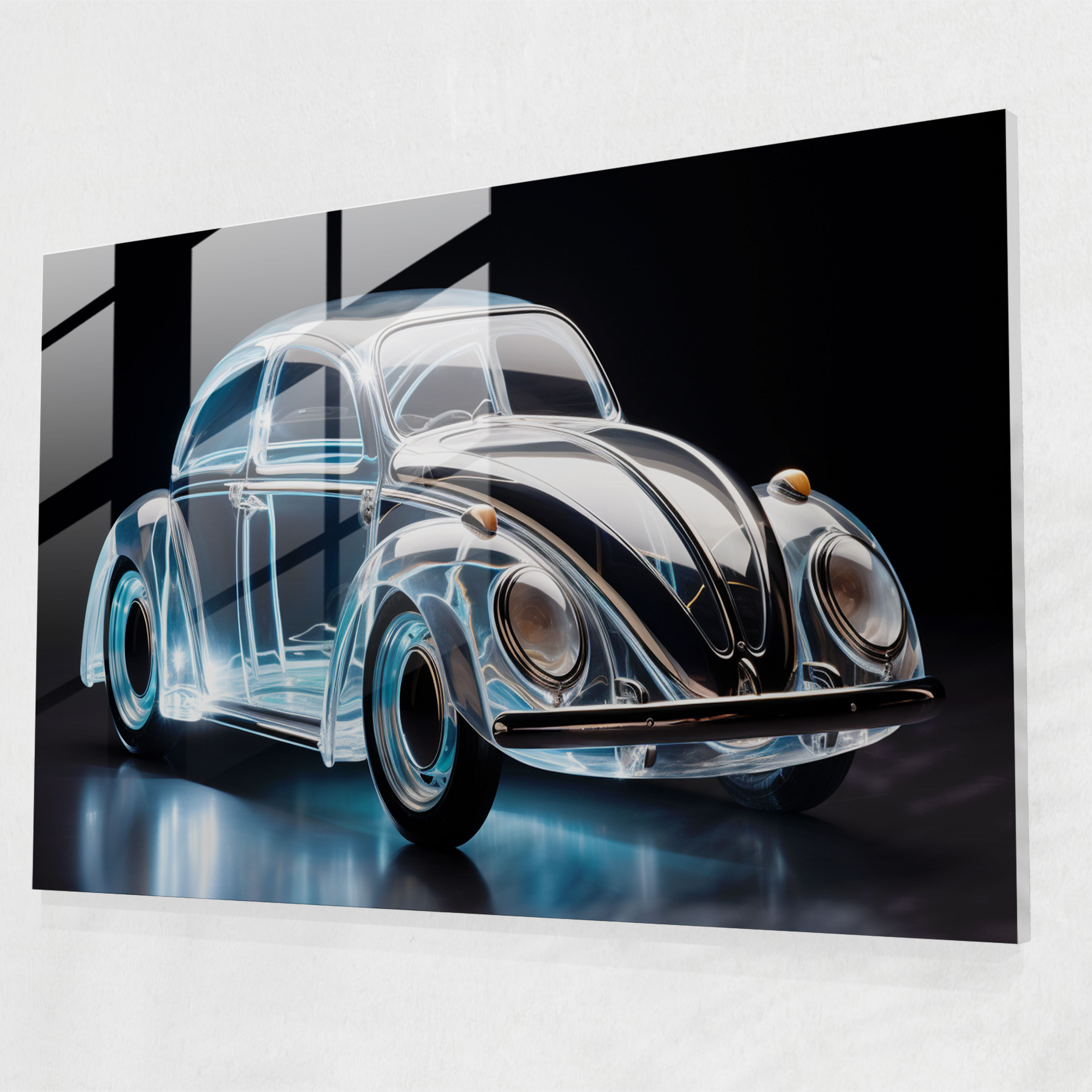Futuristic Volkswagen Beetle Glass Art - Volkswagen Beetle, Glass Print, Home Decoration, Glass Wall Art