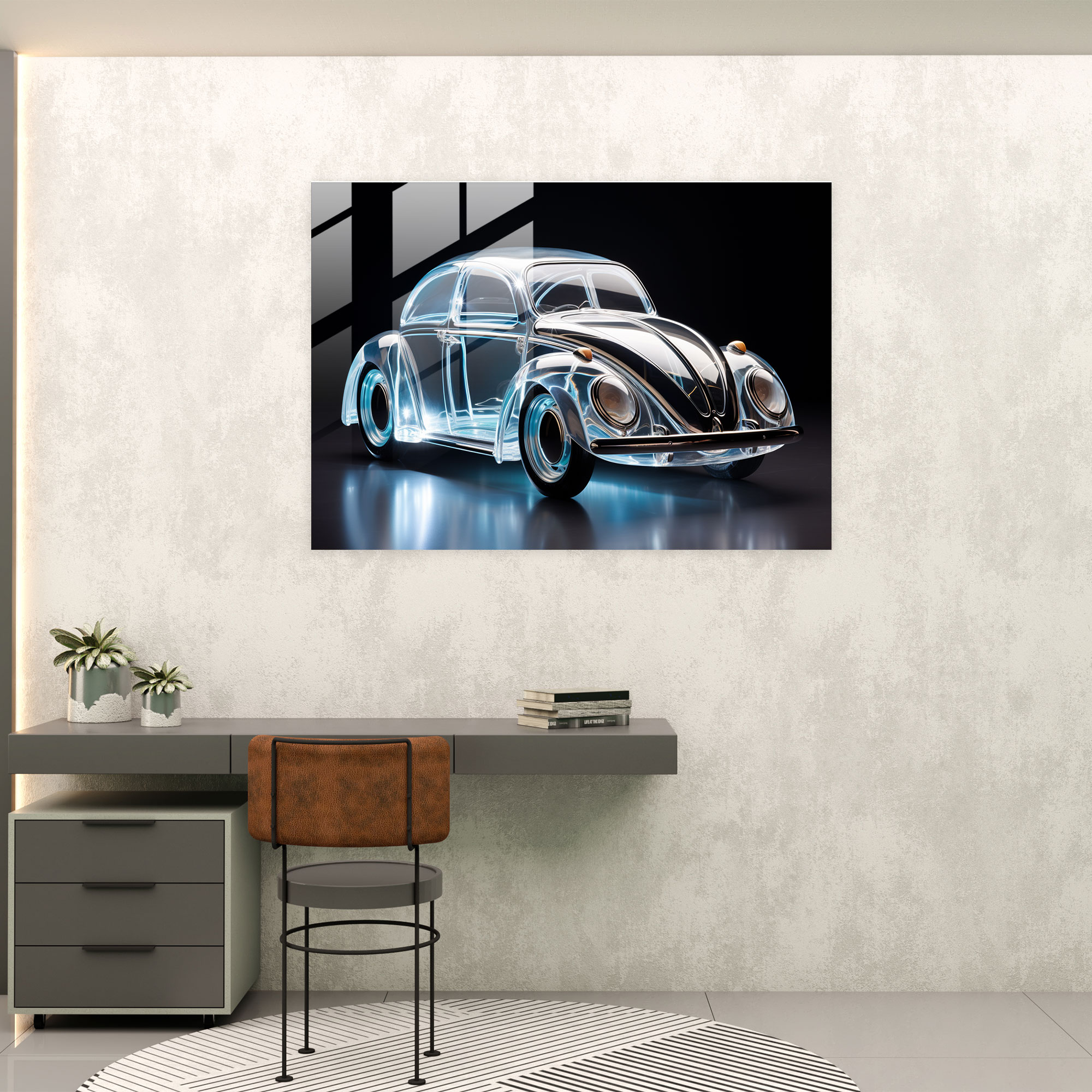 Futuristic Volkswagen Beetle Glass Art - Volkswagen Beetle, Glass Print, Home Decoration, Glass Wall Art