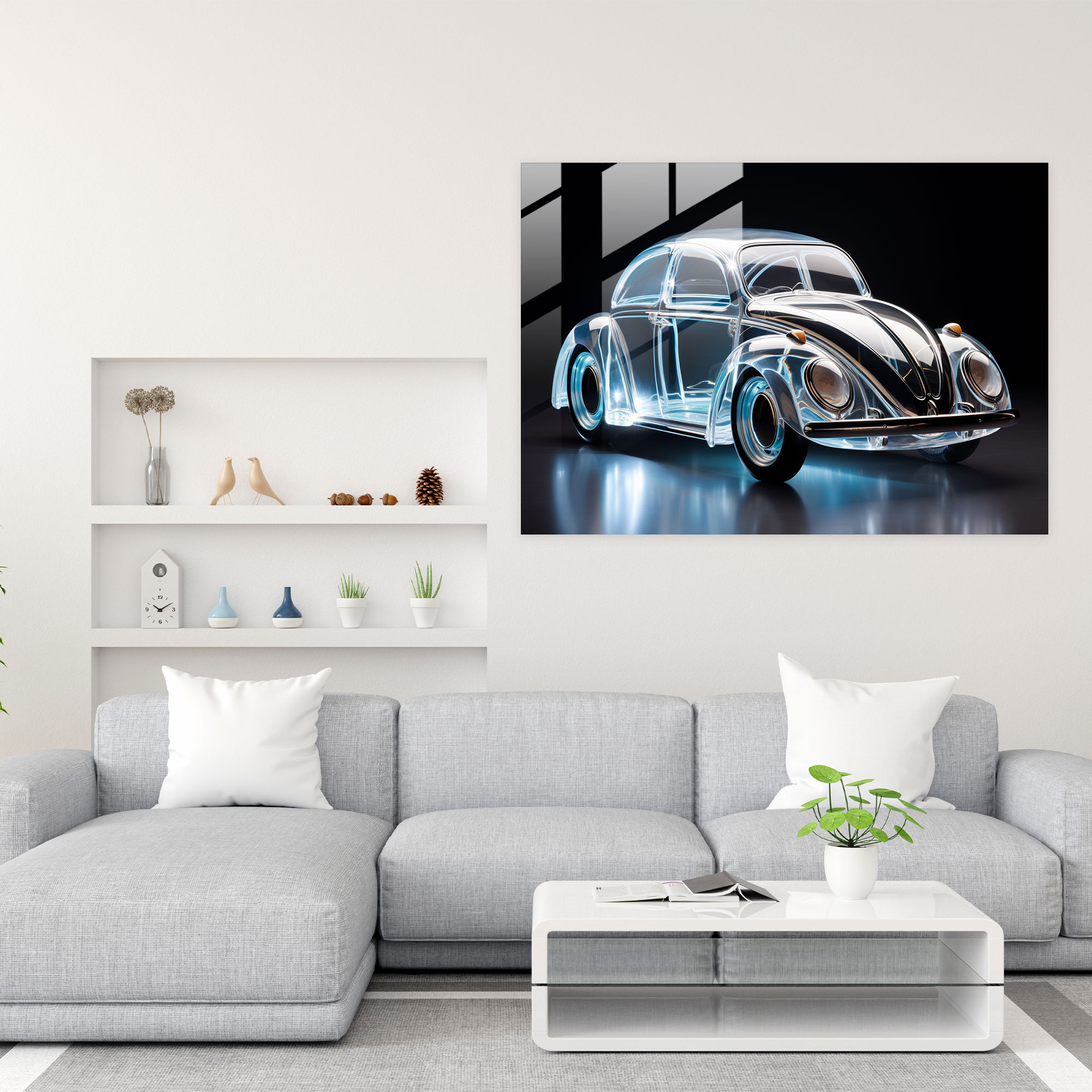Futuristic Volkswagen Beetle Glass Art - Volkswagen Beetle, Glass Print, Home Decoration, Glass Wall Art