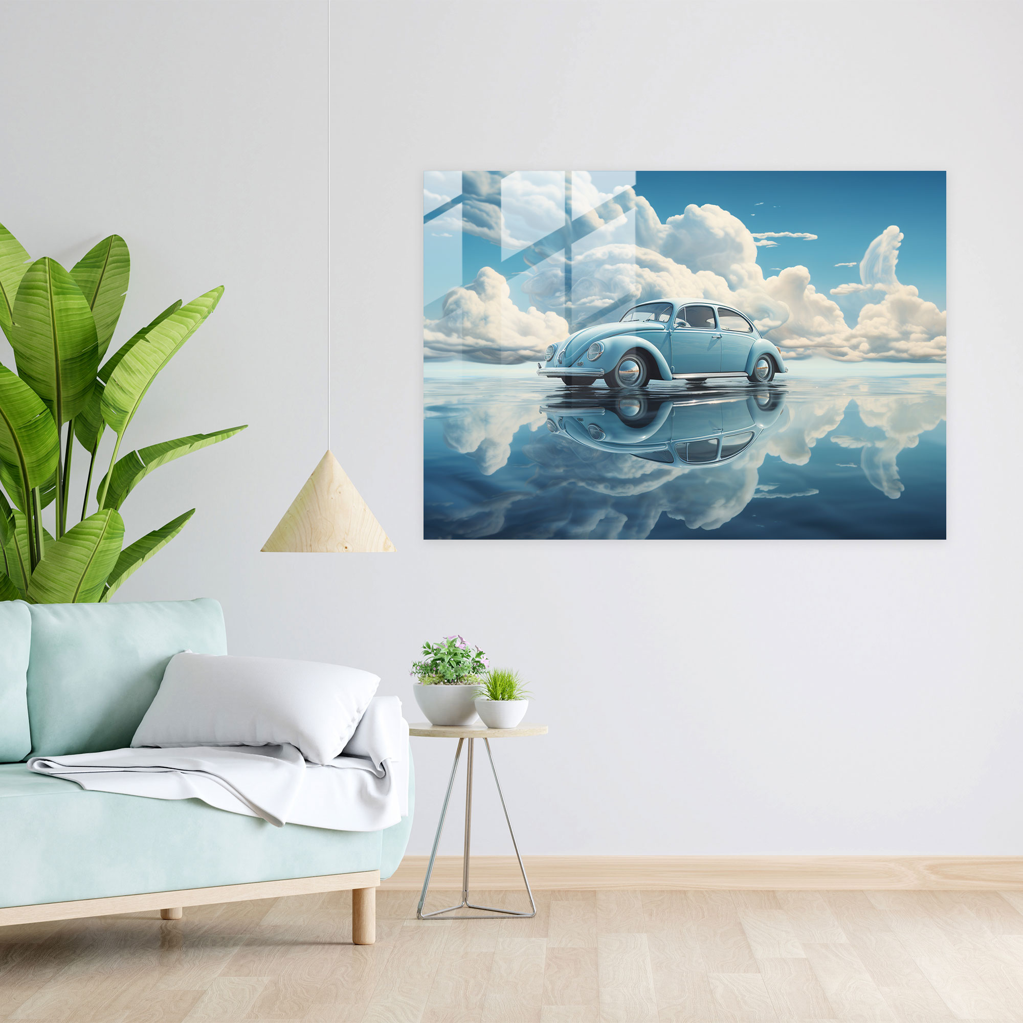 Volkswagen Käfer Surreal Glasbild - Käfer Glas Wandkunst Moderne Kunst Glas Kunst