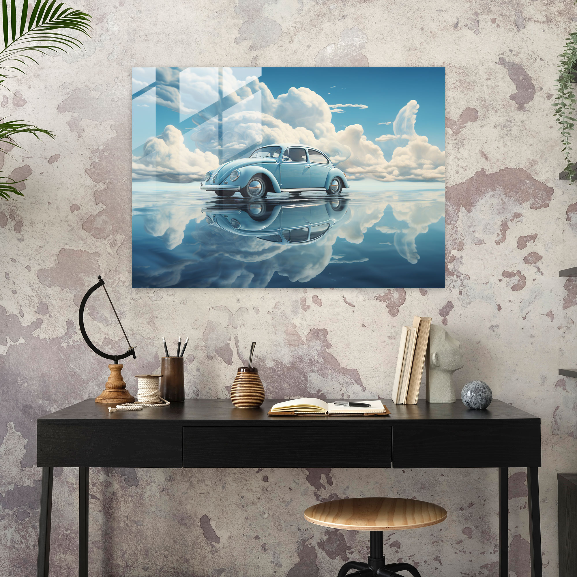 Volkswagen Käfer Surreal Glasbild - Käfer Glas Wandkunst Moderne Kunst Glas Kunst