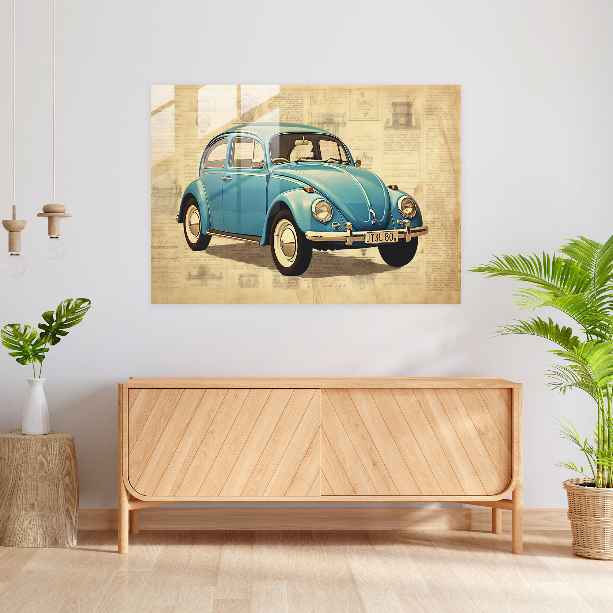 Volkswagen Käfer Retro Glasbild - Vintage Design