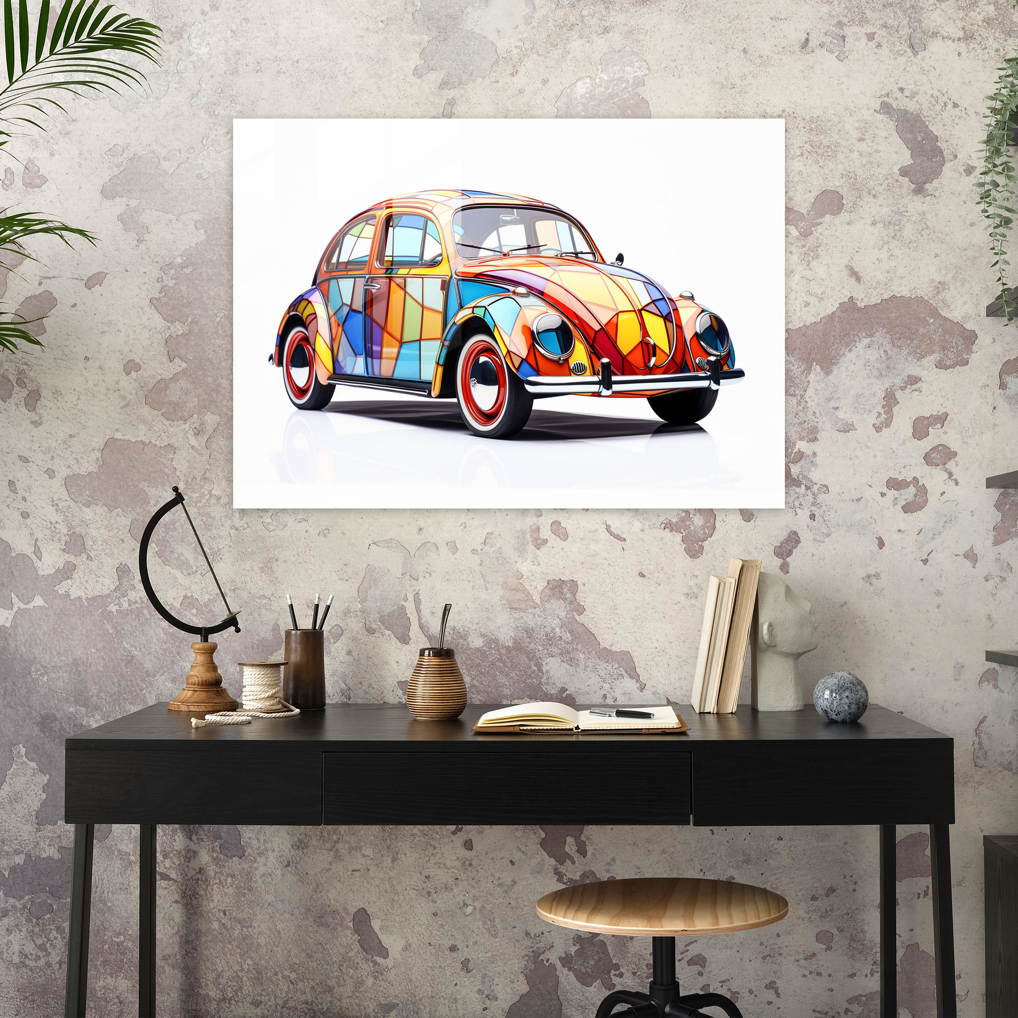 Volkswagen Beetle Geometric Glass Print - Volkswagen Beetle, Geometric, Volkswagen Beetle, Glass Wall Art