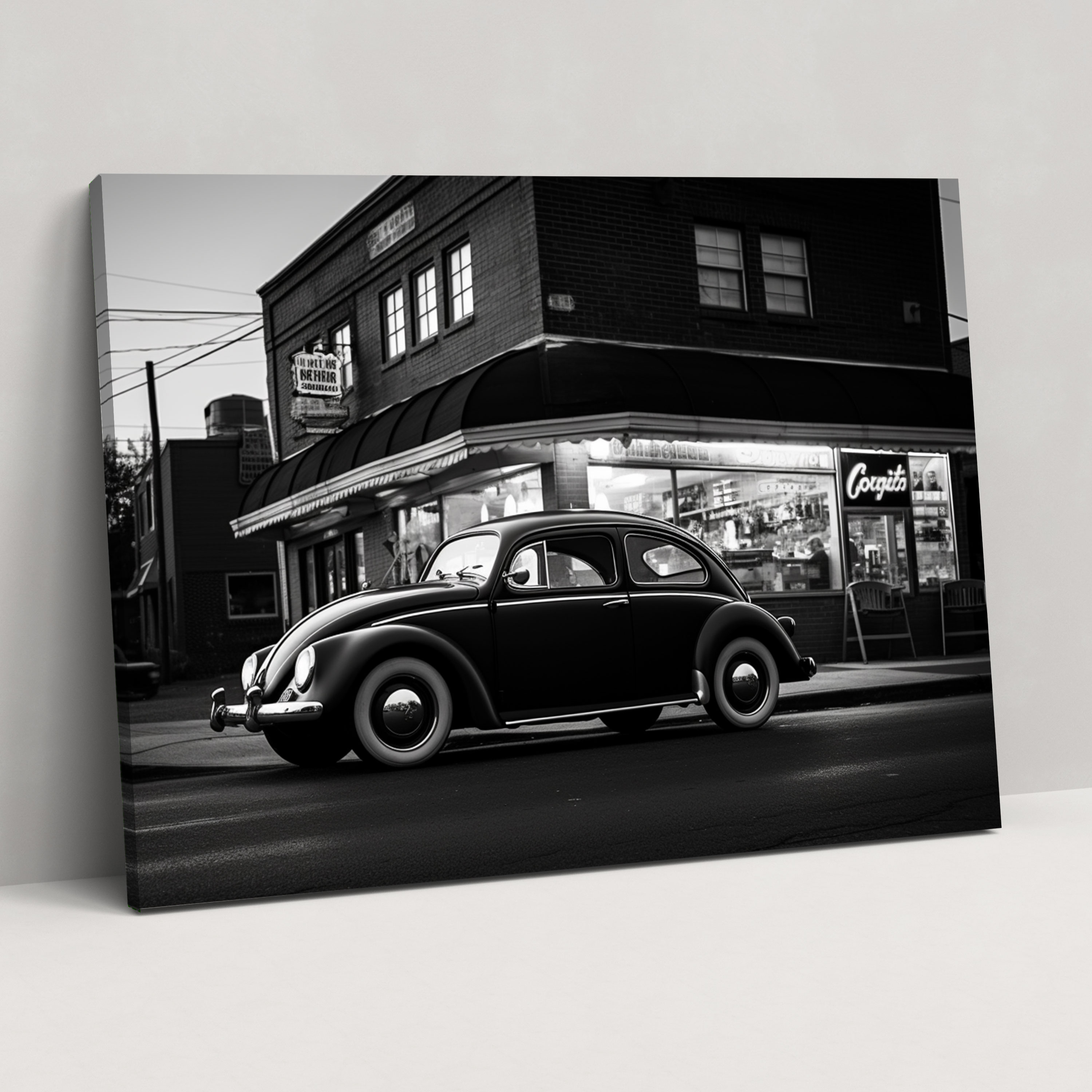 Vintage Volkswagen Beetle Canvas Print - Volkswagen Beetle, Black And White Photograph, Home Decoration, Wall Decoration