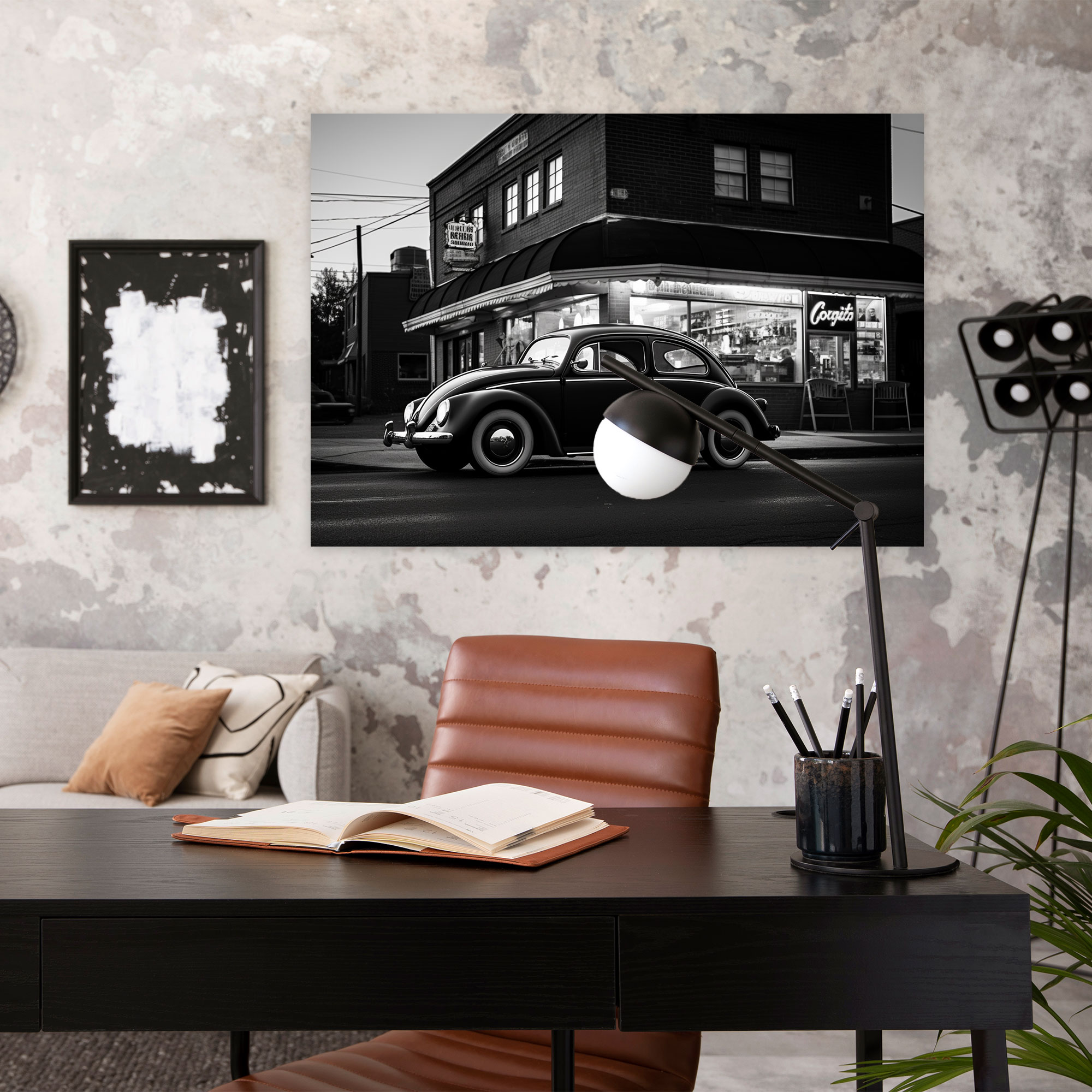 Vintage Volkswagen Beetle Canvas Print - Volkswagen Beetle, Black And White Photograph, Home Decoration, Wall Decoration