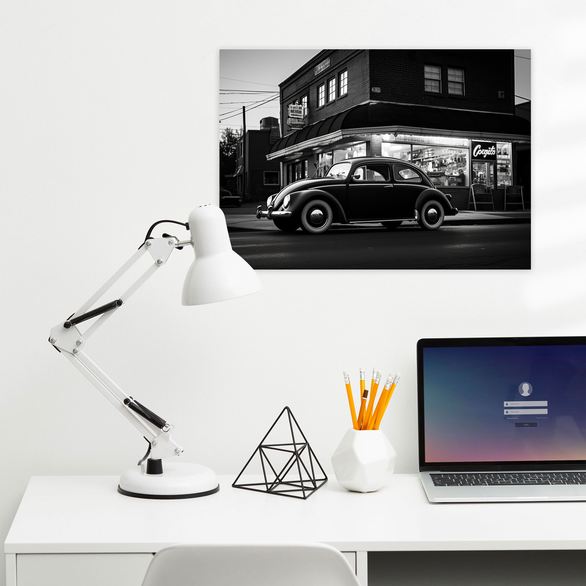 Vintage Volkswagen Beetle Canvas Print - Volkswagen Beetle, Black And White Photograph, Home Decoration, Wall Decoration