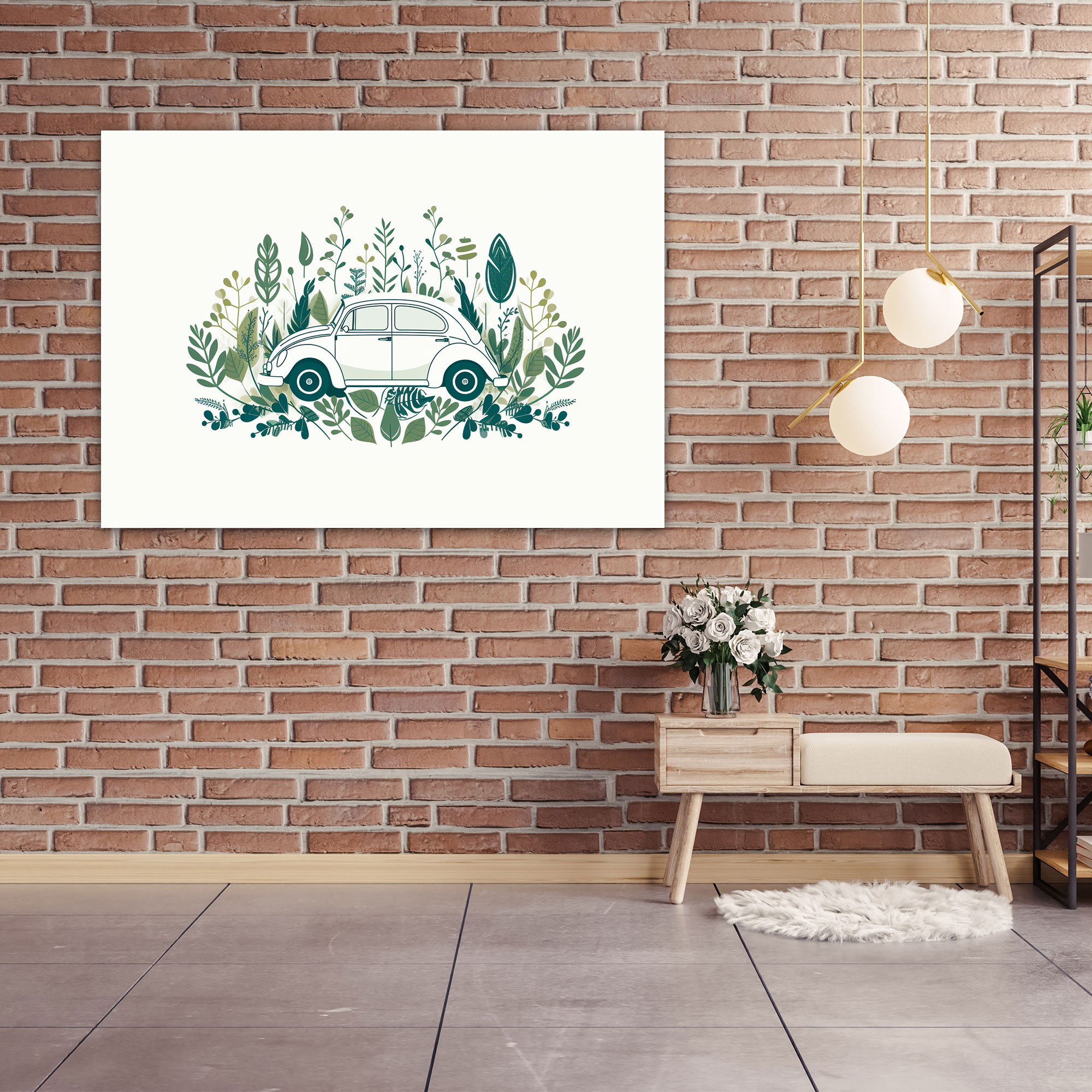 Minimalistisches Volkswagen Beetle Leinwandbild - Volkswagen Käfer Leinwand Wandkunst