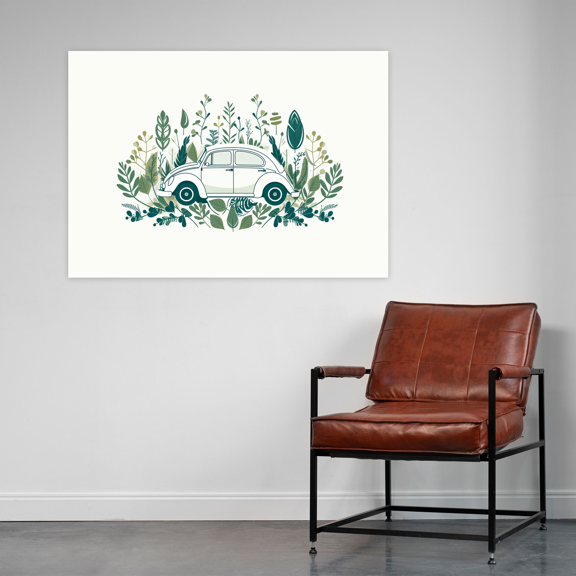 Minimalistisches Volkswagen Beetle Leinwandbild - Volkswagen Käfer Leinwand Wandkunst