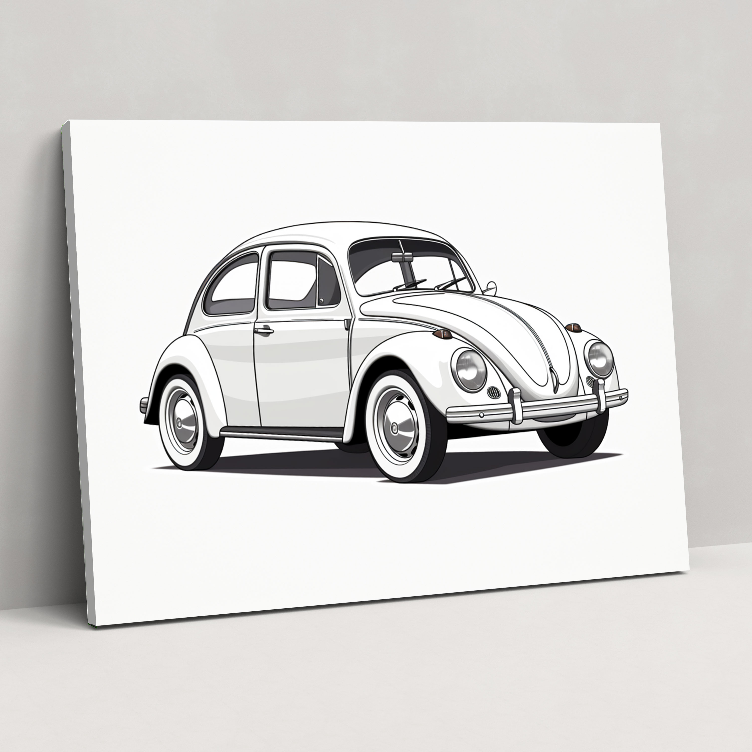 Volkswagen Beetle Canvas Print - Volkswagen Beetle, Wall Decoration, Line Drawing, Canvas Wall Art