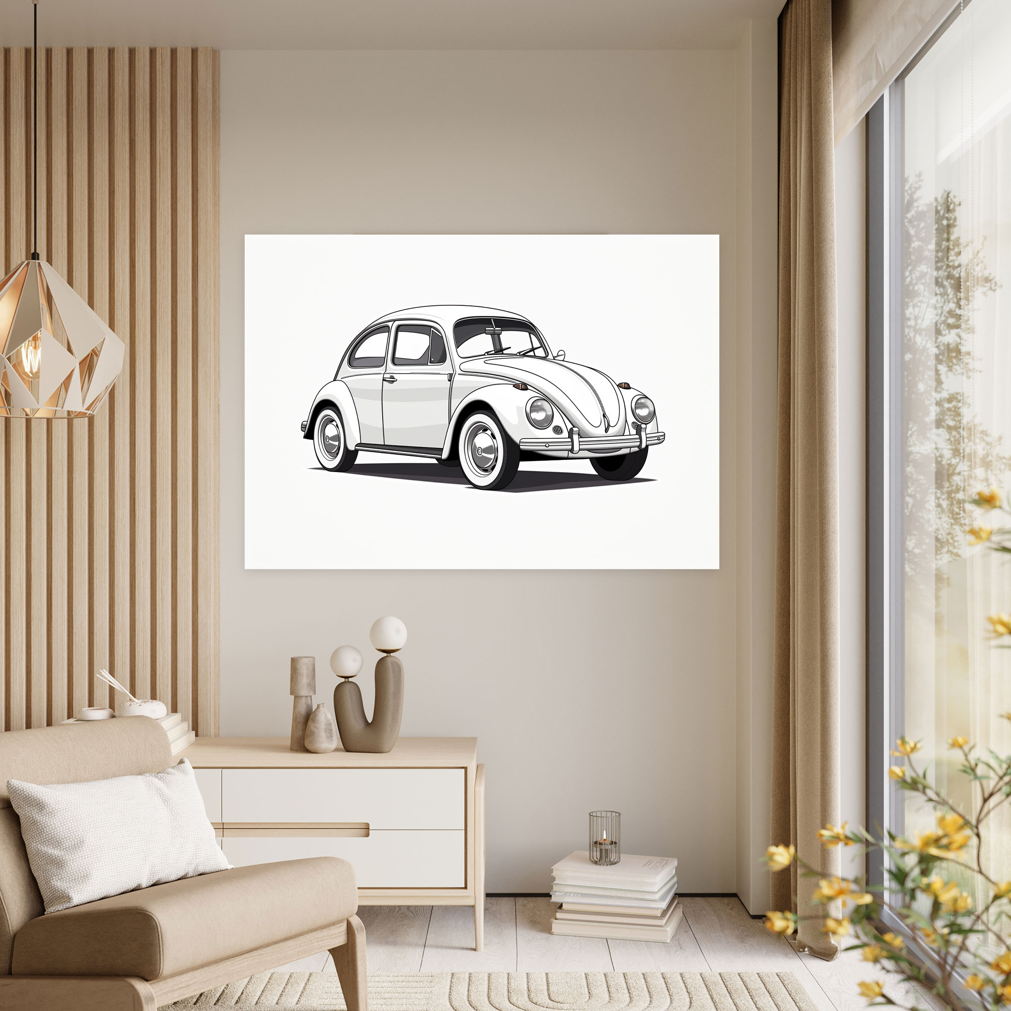 Volkswagen Beetle Canvas Print - Volkswagen Beetle, Wall Decoration, Line Drawing, Canvas Wall Art