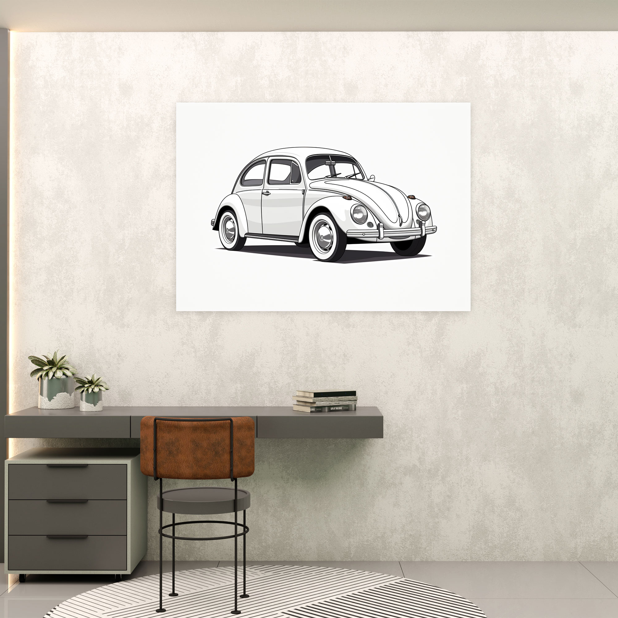 Volkswagen Beetle Canvas Print - Volkswagen Beetle, Wall Decoration, Line Drawing, Canvas Wall Art