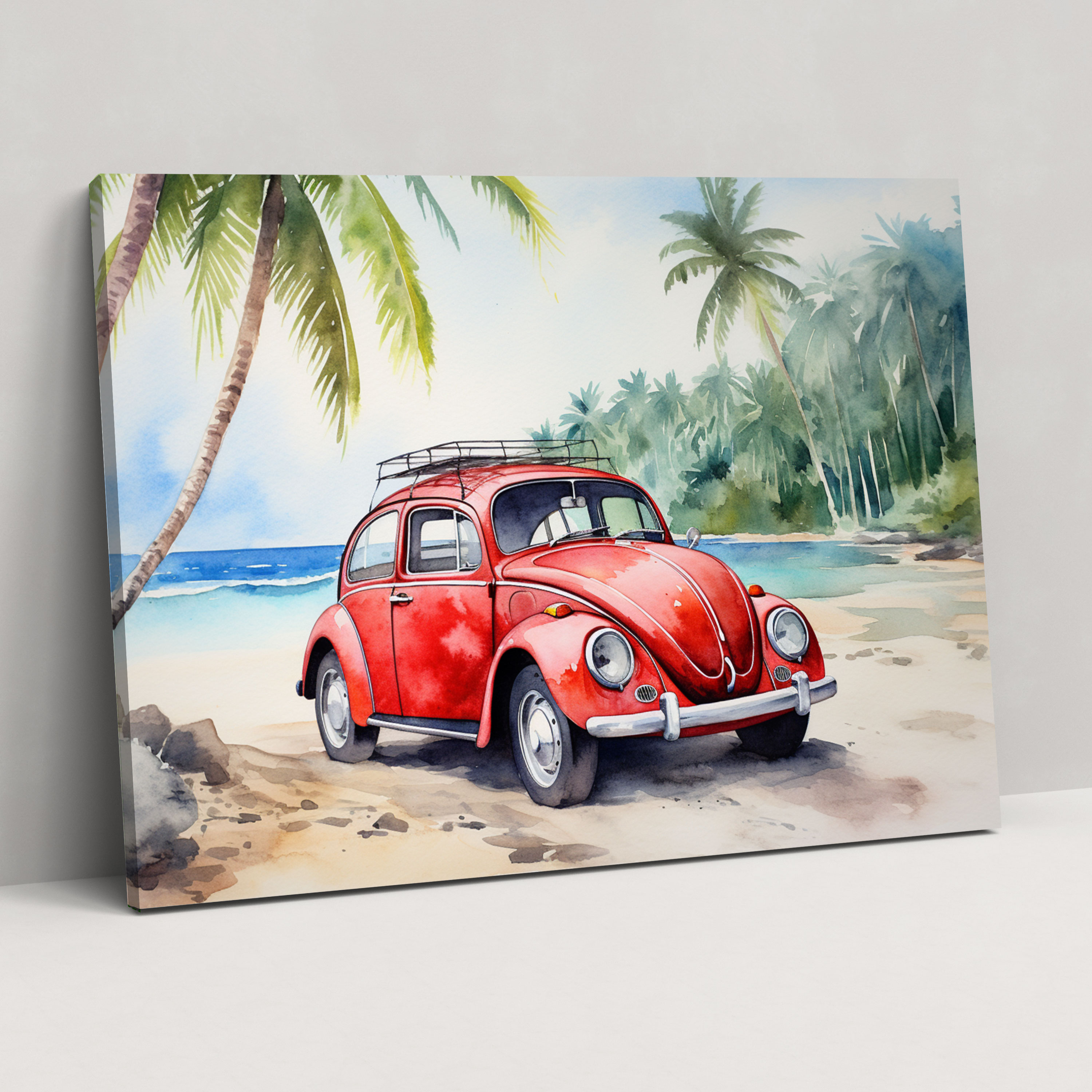 Volkswagen Beetle Wall Art - Volkswagen Beetle, Canvas Wall Art, Volkswagen Beetle, Palm Trees
