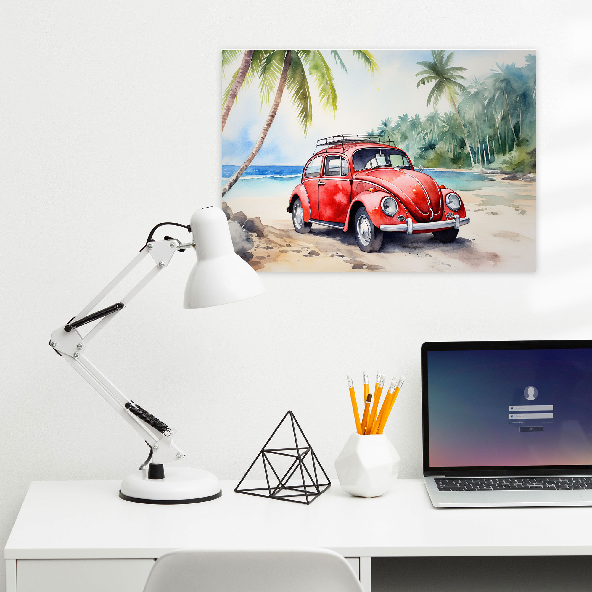Volkswagen Beetle Wall Art - Volkswagen Beetle, Canvas Wall Art, Volkswagen Beetle, Palm Trees