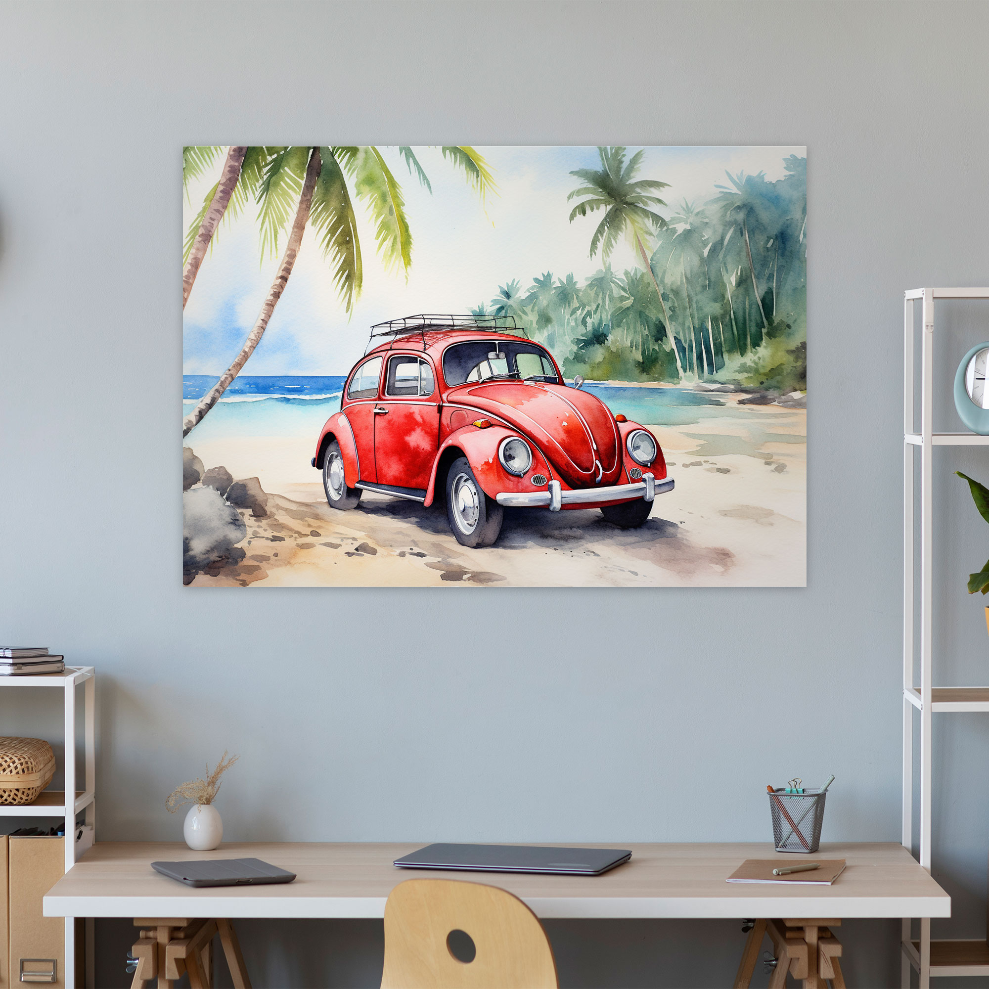 Volkswagen Beetle Wall Art - Volkswagen Beetle, Canvas Wall Art, Volkswagen Beetle, Palm Trees