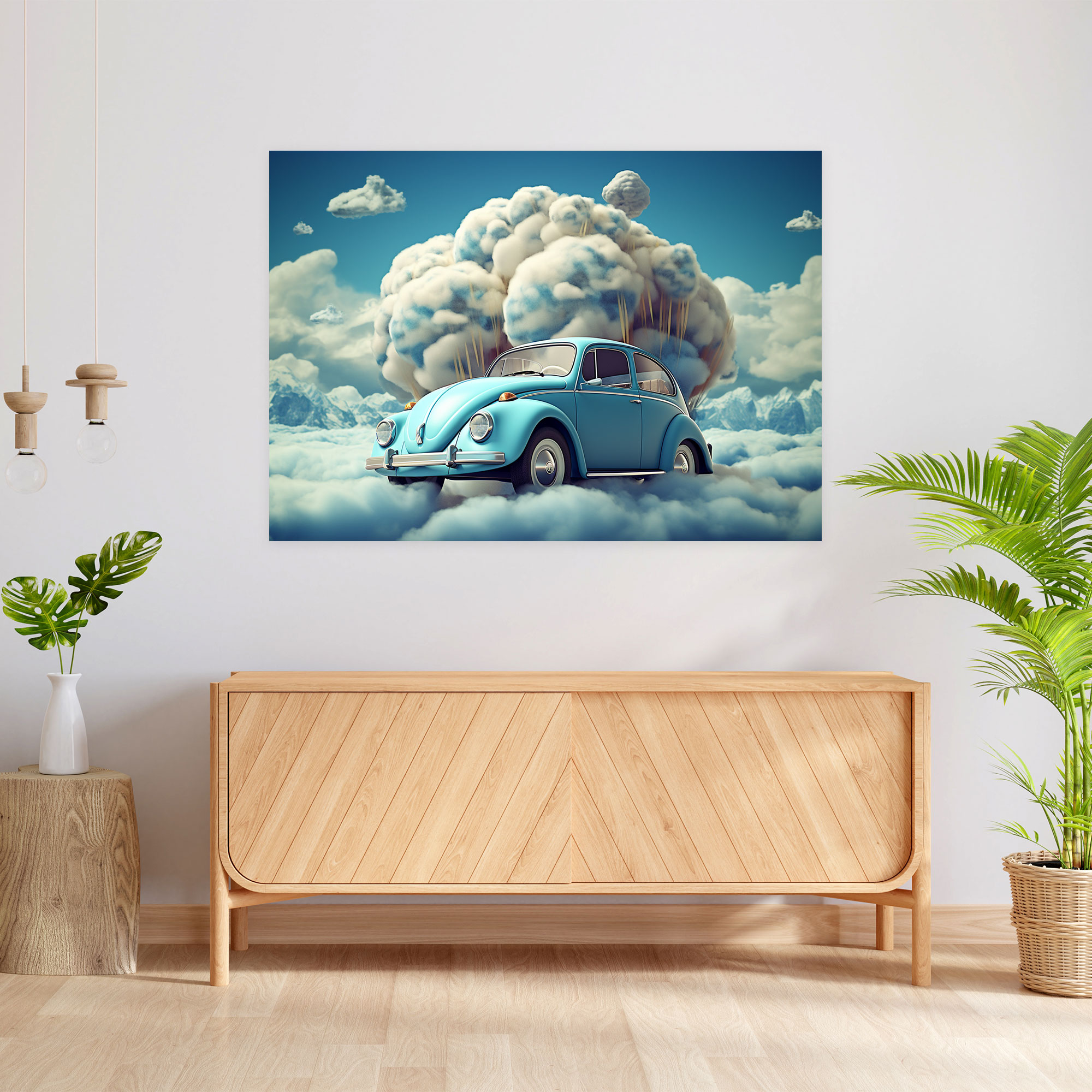Dreamy Volkswagen Beetle Canvas Print - Volkswagen Beetle, Wall Decoration, Wall Art, Dreamy Cloudscape