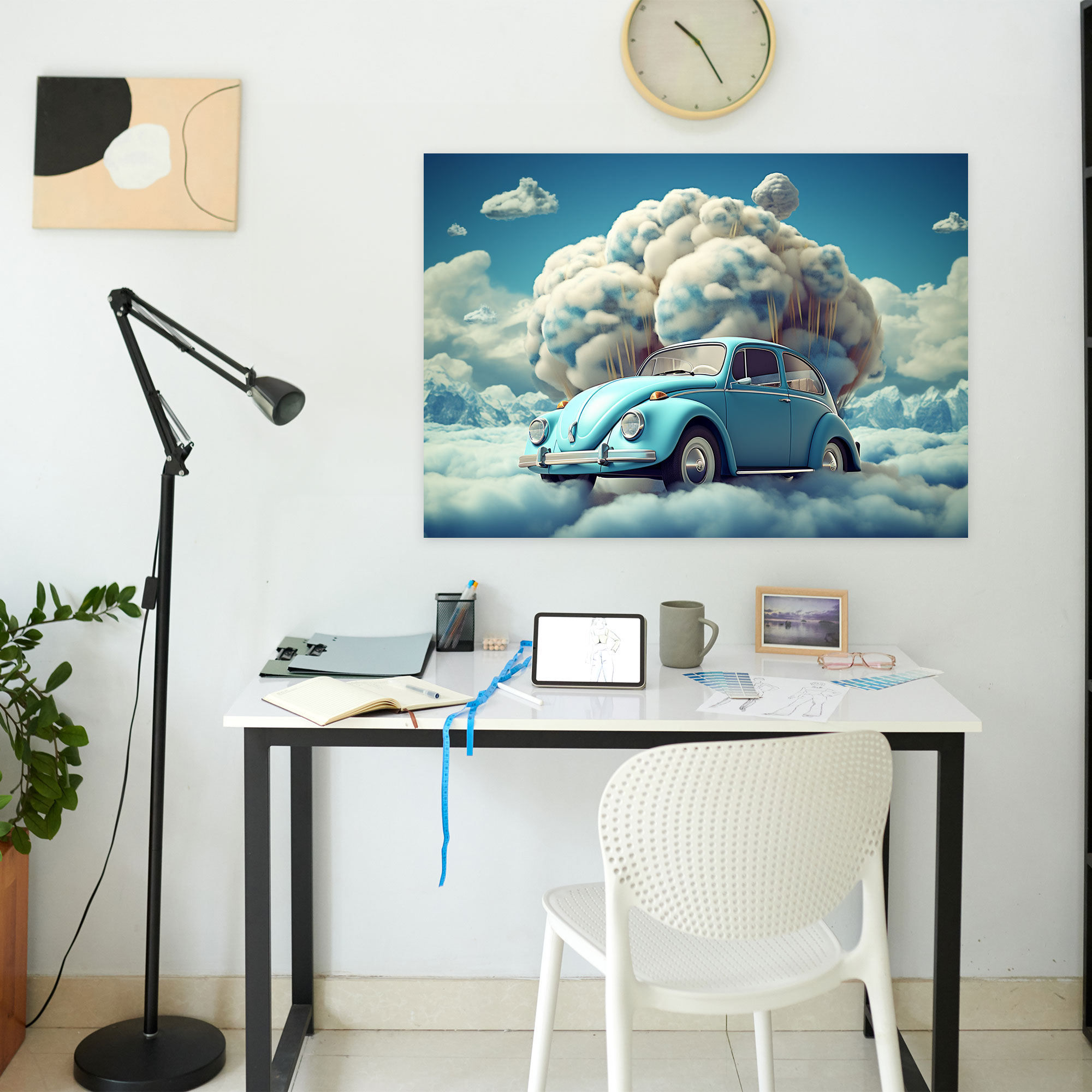 Dreamy Volkswagen Beetle Canvas Print - Volkswagen Beetle, Wall Decoration, Wall Art, Dreamy Cloudscape