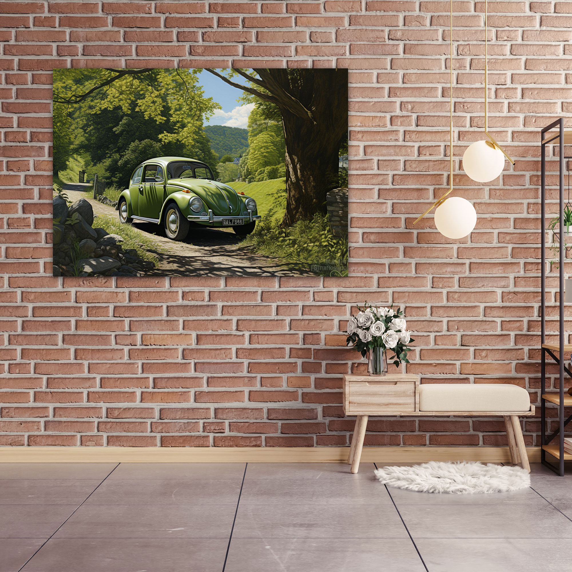Volkswagen Beetle Wall Decoration - Volkswagen Beetle, Wall Decoration, Countryside, Photorealistic Painting