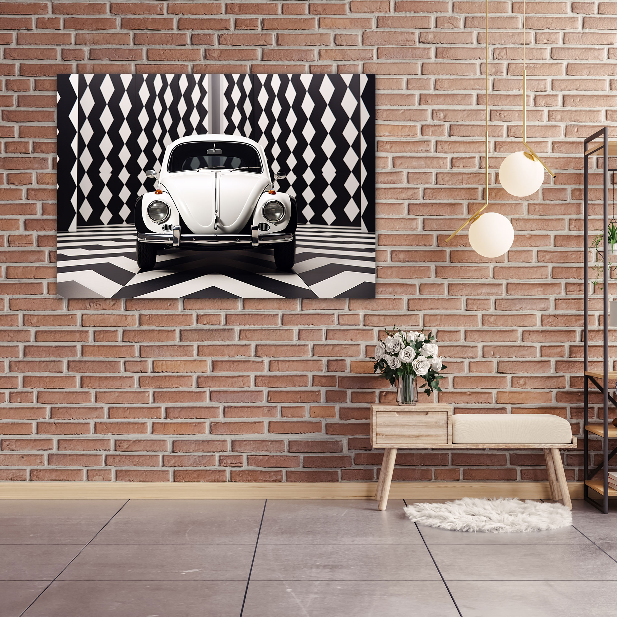 Geometric Volkswagen Beetle Canvas Print - Volkswagen Beetle, Wall Art, Volkswagen Beetle, Home Decoration