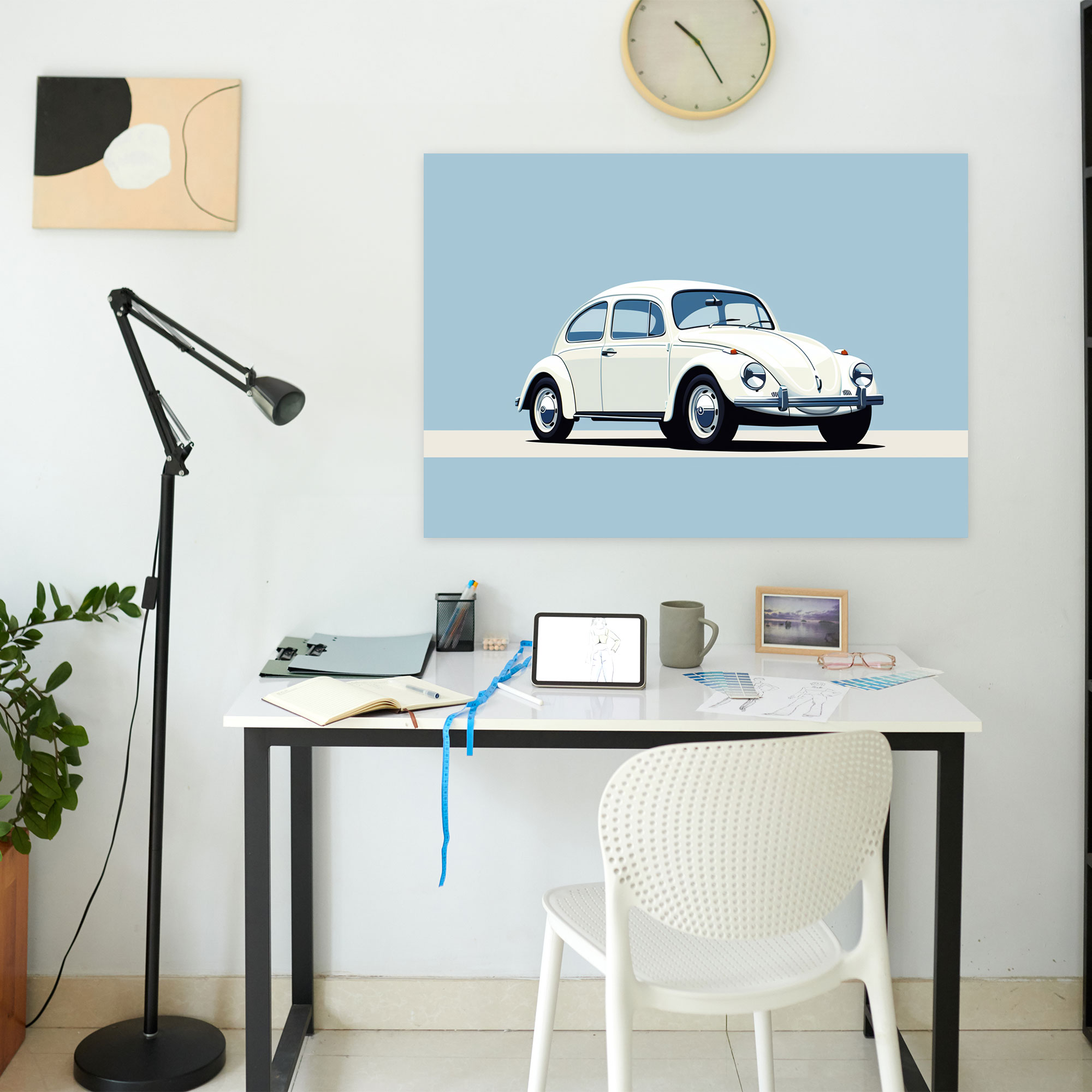 Minimalistisches Wandkunstwerk Volkswagen Käfer - Volkswagen Käfer minimalistische Illustration Wohnkultur Wanddeko