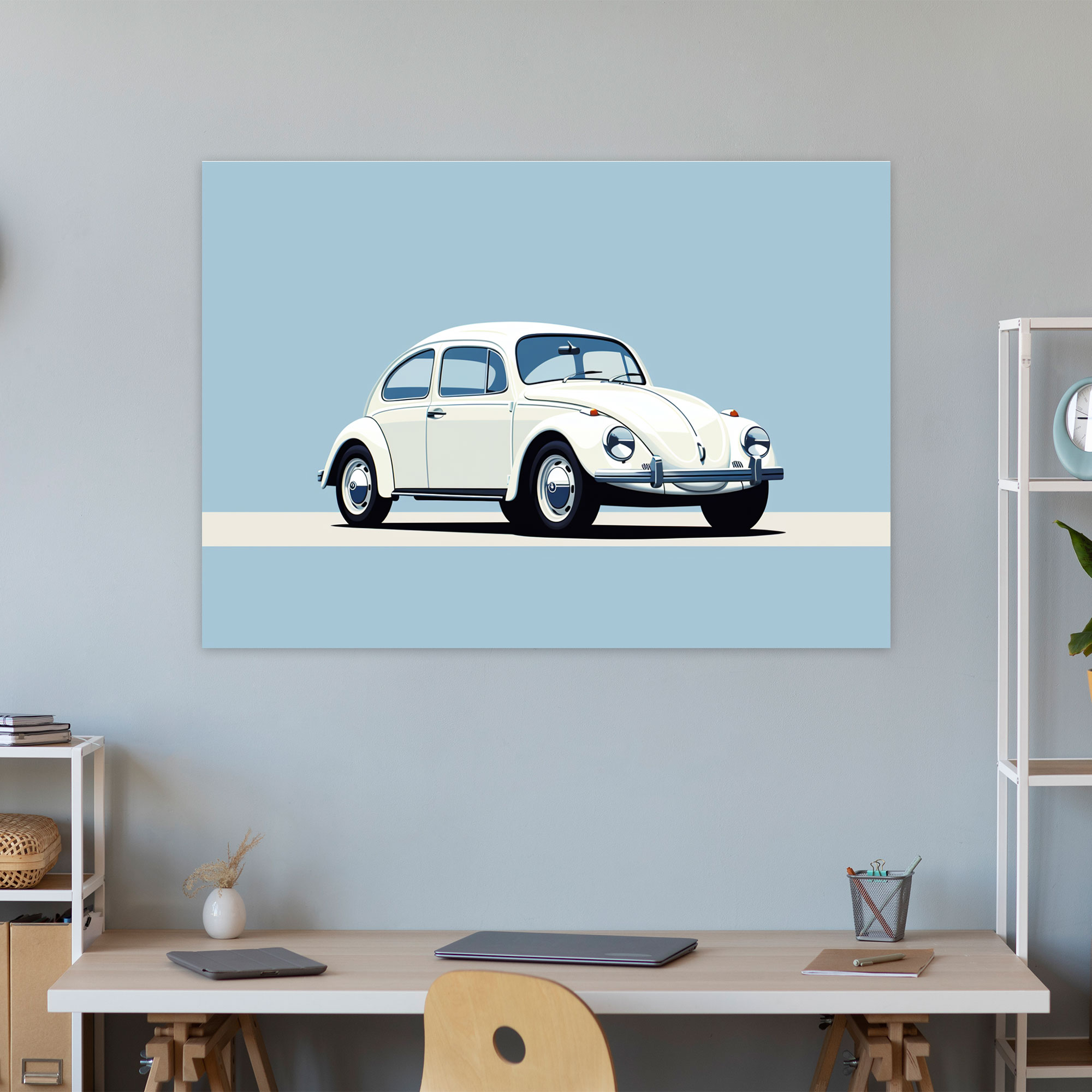 Minimalistisches Wandkunstwerk Volkswagen Käfer - Volkswagen Käfer minimalistische Illustration Wohnkultur Wanddeko
