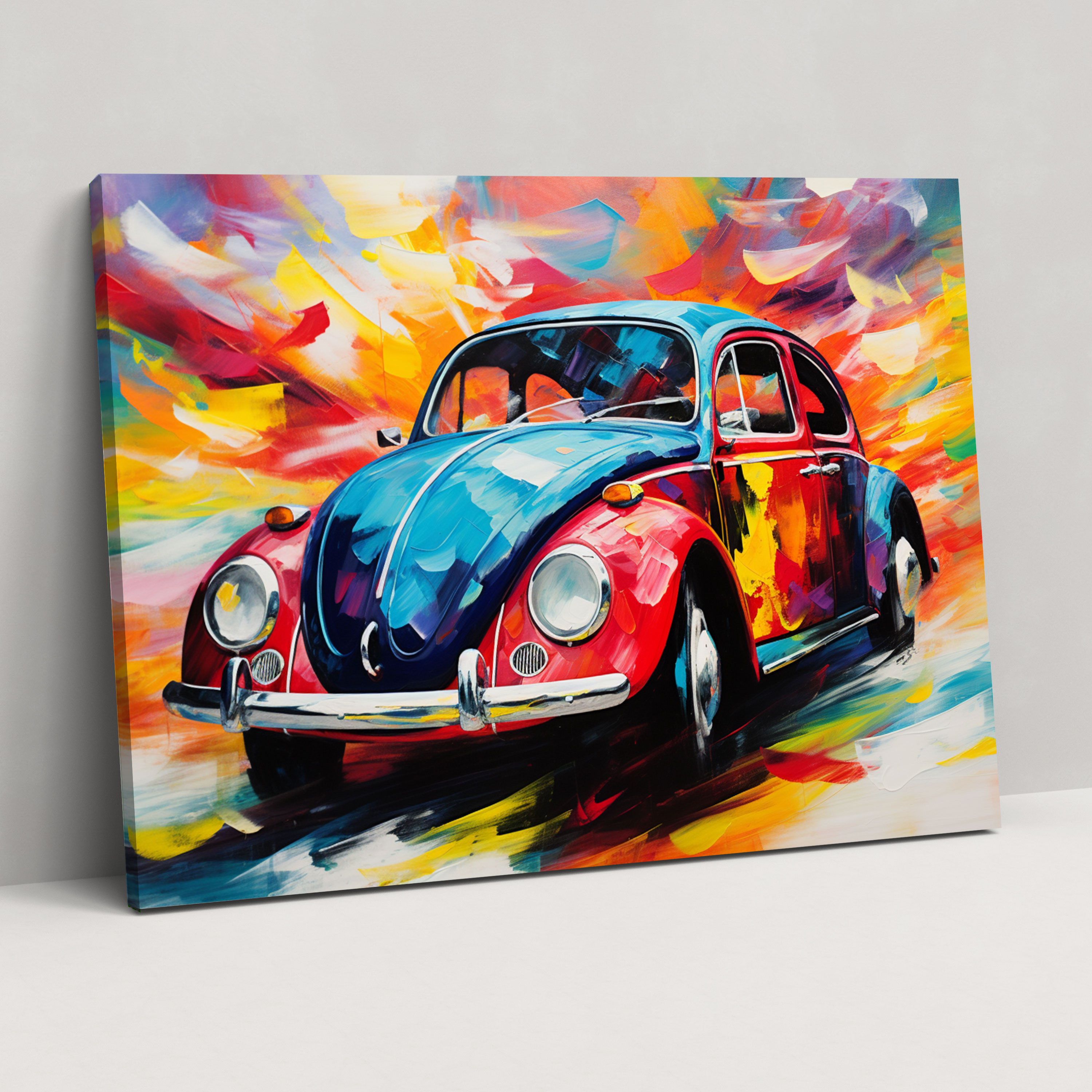 Colorful Abstract Volkswagen Beetle Canvas Print - Volkswagen Beetle, Abstract Expressionism, Colorful Brushstrokes, Wall Art