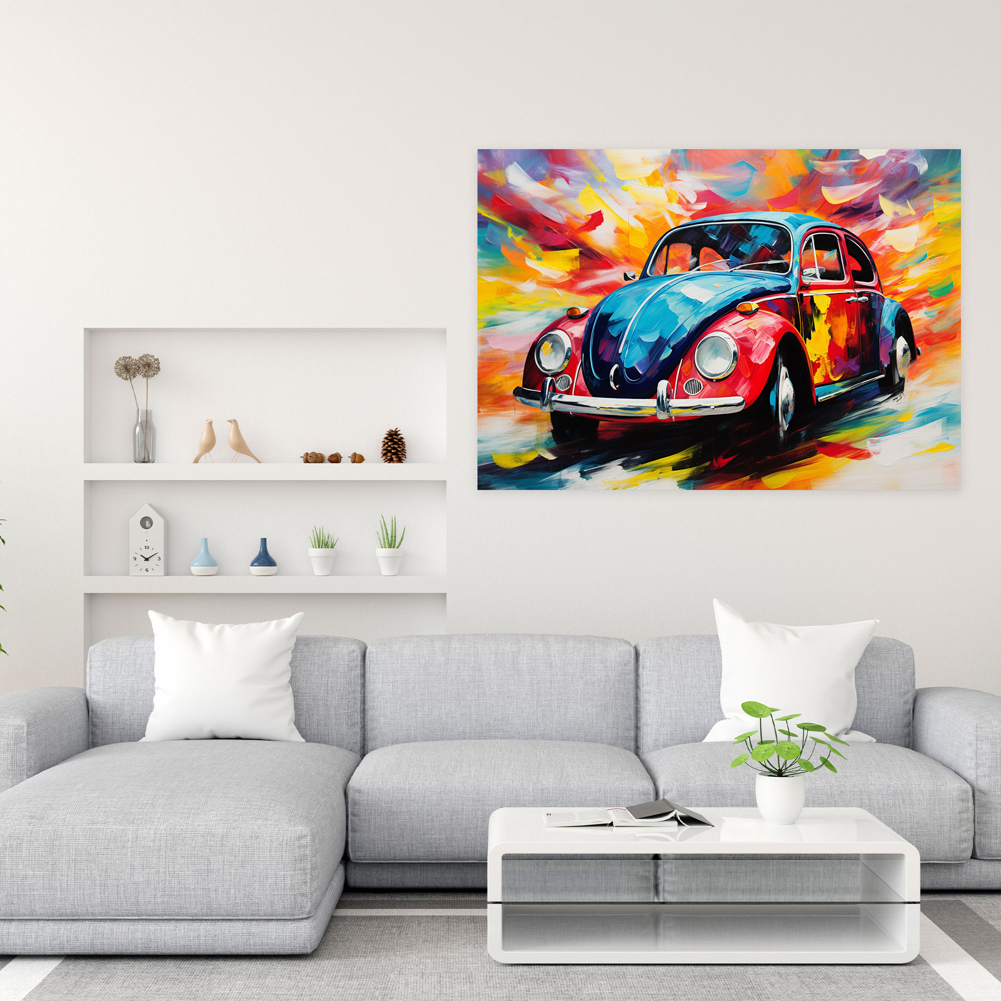 Colorful Abstract Volkswagen Beetle Canvas Print - Volkswagen Beetle, Abstract Expressionism, Colorful Brushstrokes, Wall Art