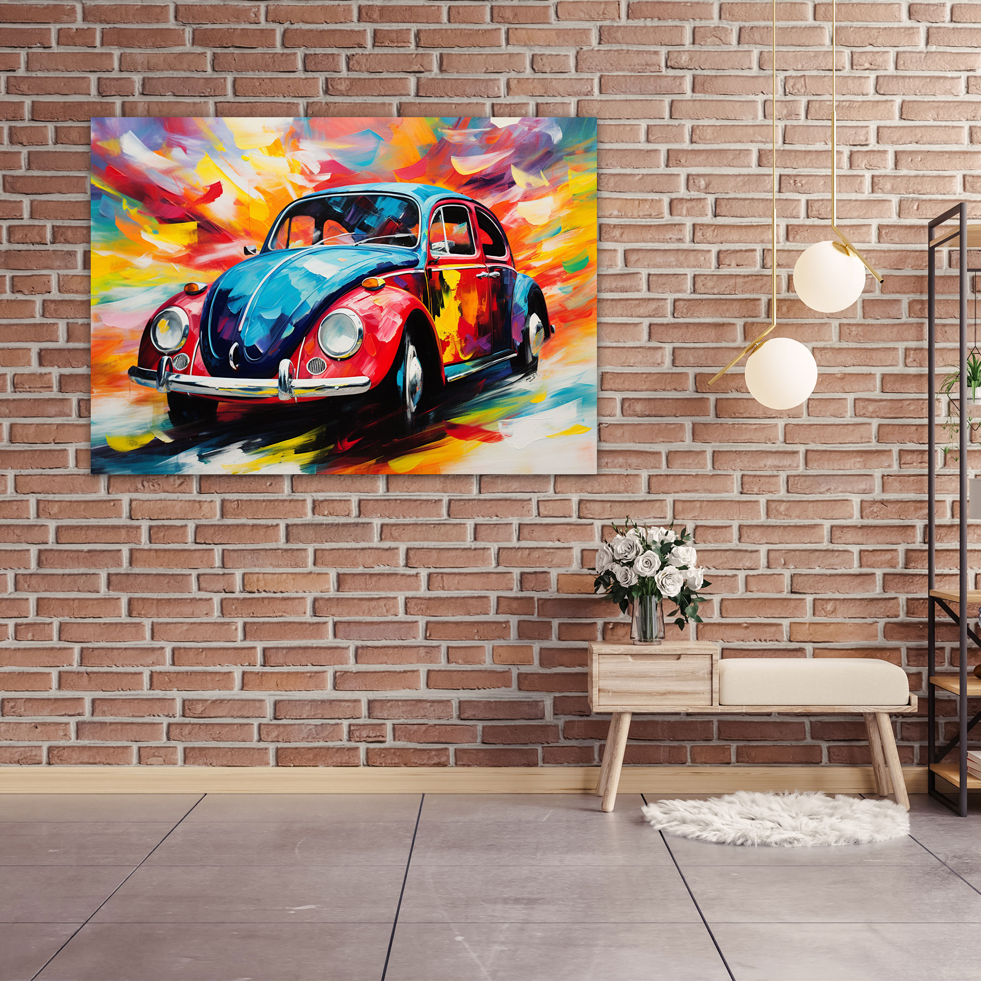 Colorful Abstract Volkswagen Beetle Canvas Print - Volkswagen Beetle, Abstract Expressionism, Colorful Brushstrokes, Wall Art